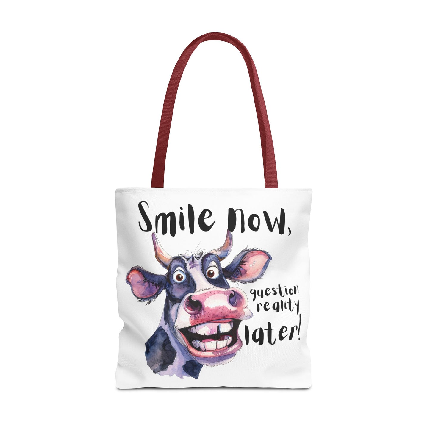 Funny Cow Tote Bag - 'Smile Now, Question Reality Later!' - Great Gift Idea, Mother's Day Gift