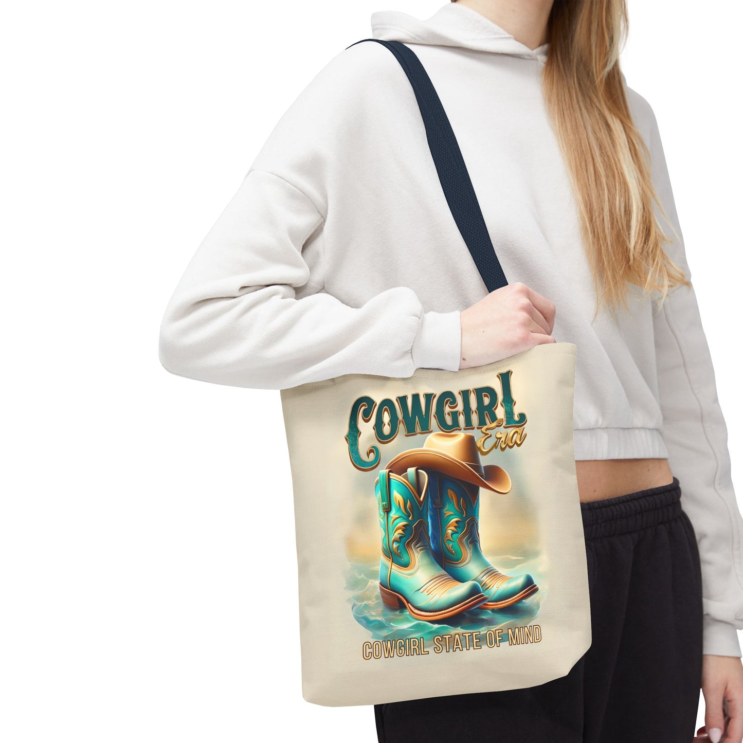 Cowgirl State of Mind Tote Bag – Turquoise and brown cowgirl boots - Cowgirl Era Perfect for Western Lovers and Everyday Use