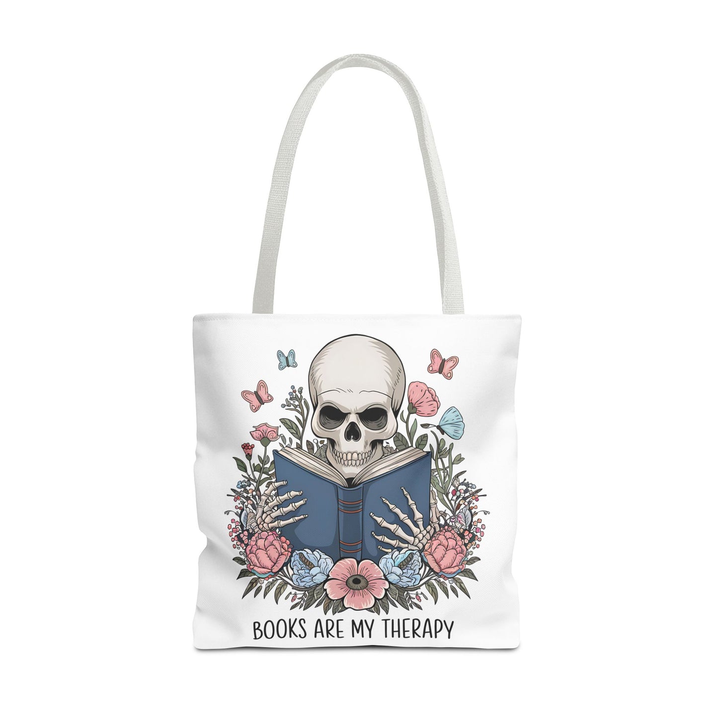 Books Are My Therapy- Skeleton Floral Tote Bag - Perfect Gift for Book Lovers