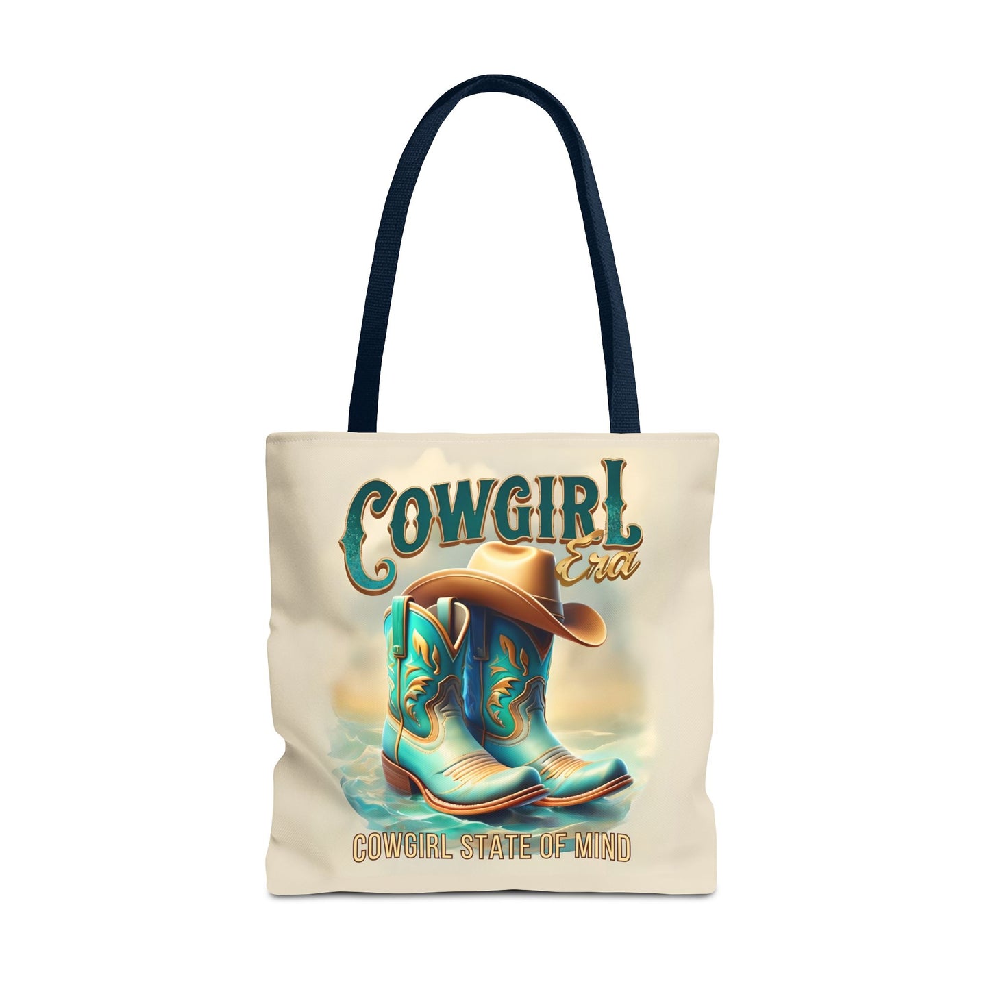 Cowgirl State of Mind Tote Bag – Turquoise and brown cowgirl boots - Cowgirl Era Perfect for Western Lovers and Everyday Use