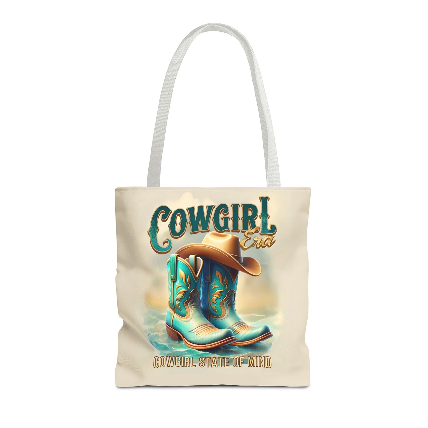 Cowgirl State of Mind Tote Bag – Turquoise and brown cowgirl boots - Cowgirl Era Perfect for Western Lovers and Everyday Use