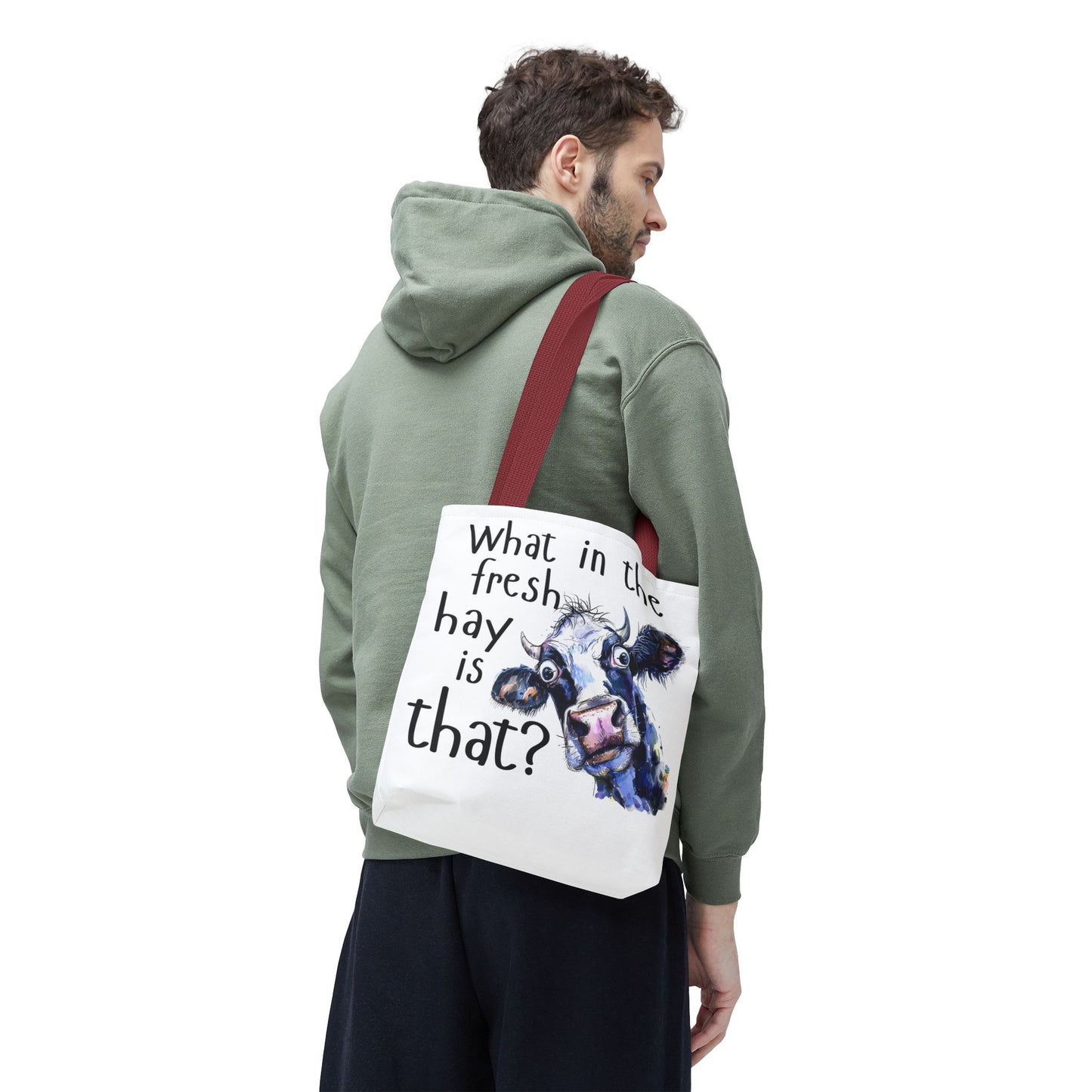 Funny Cow Tote Bag - "What in the Fresh Hay is That?" - Perfect for Farm Lovers & Everyday Use - Great Gift Idea