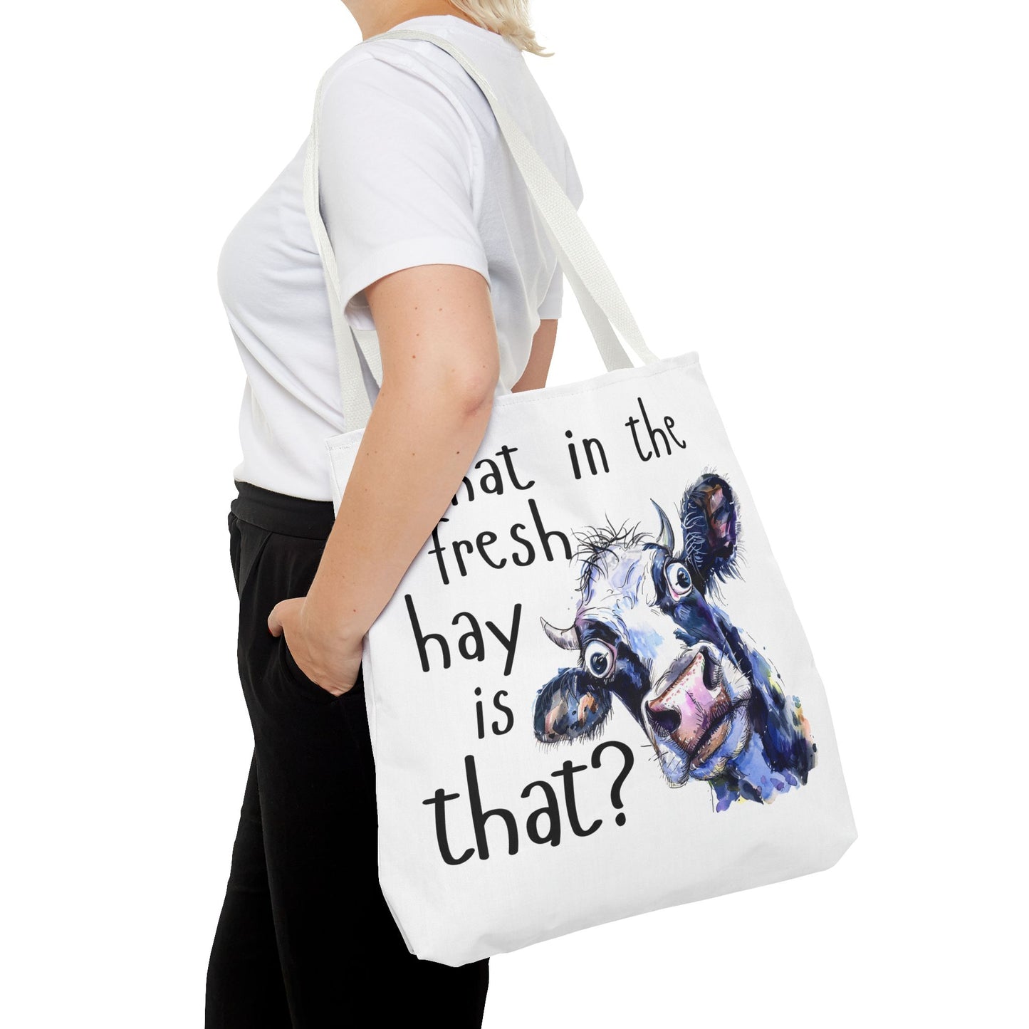 Funny Cow Tote Bag - "What in the Fresh Hay is That?" - Perfect for Farm Lovers & Everyday Use - Great Gift Idea