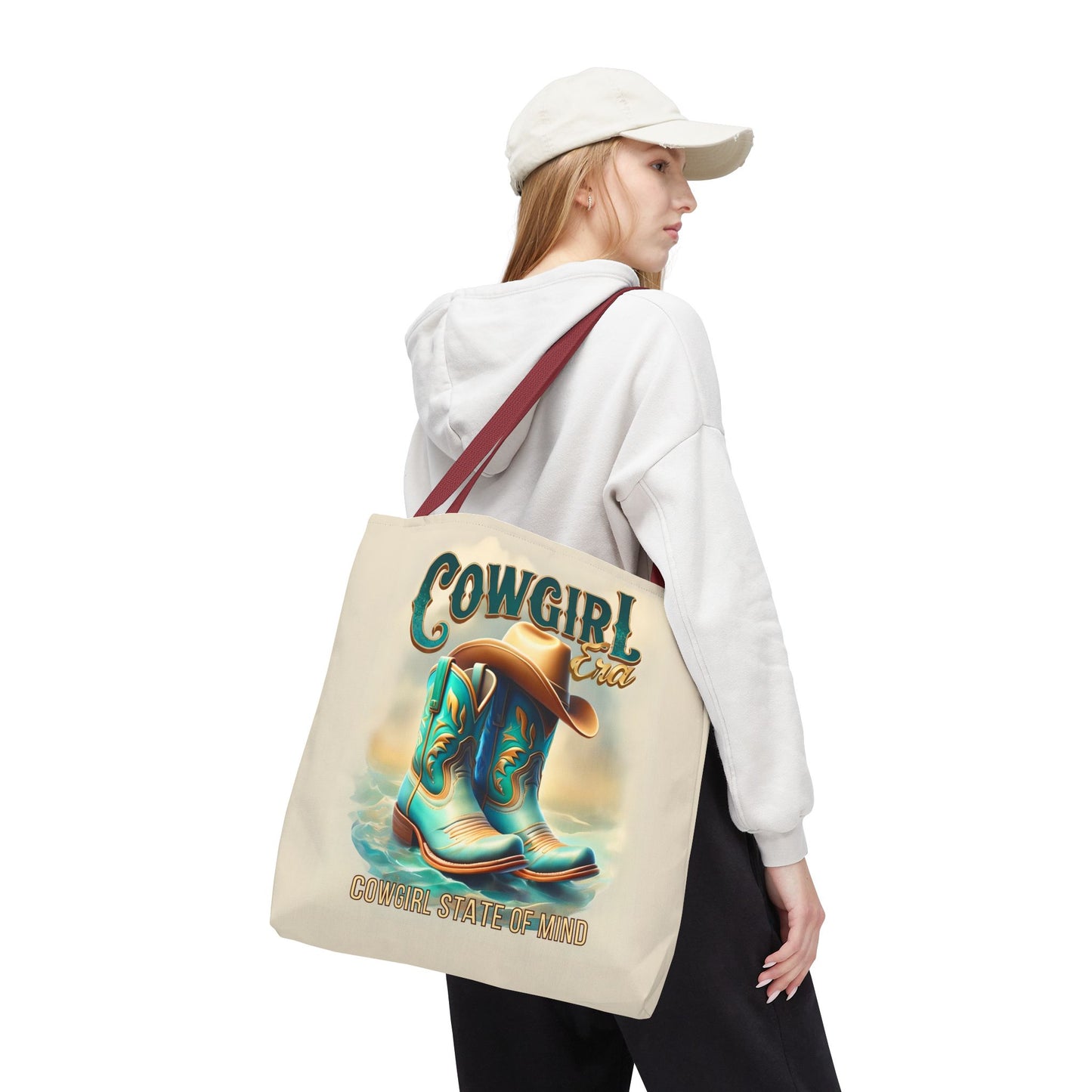 Cowgirl State of Mind Tote Bag – Turquoise and brown cowgirl boots - Cowgirl Era Perfect for Western Lovers and Everyday Use