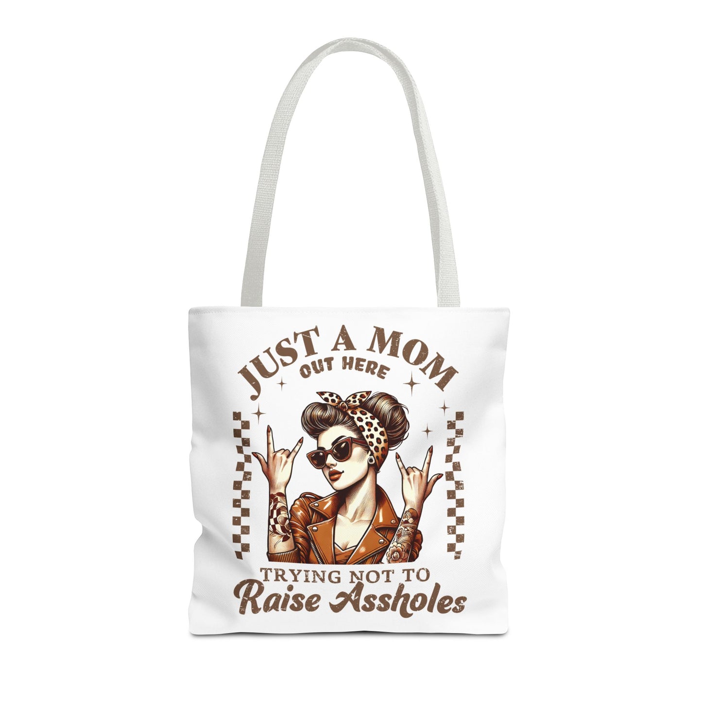 Funny Mom Tote Bag - Just a Mom Trying Not to Raise Assholes - Mother's Day Gift