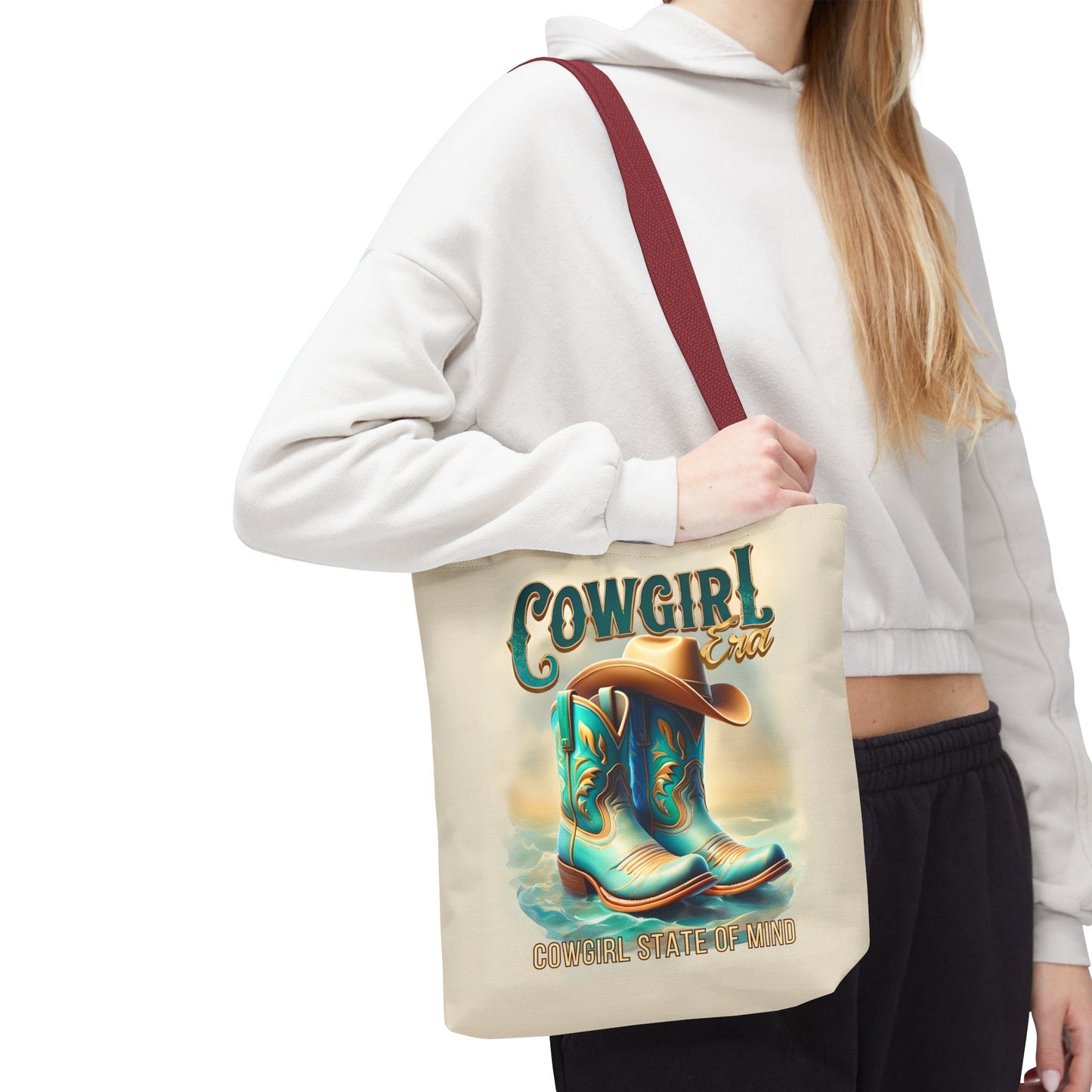 Cowgirl State of Mind Tote Bag – Turquoise and brown cowgirl boots - Cowgirl Era Perfect for Western Lovers and Everyday Use
