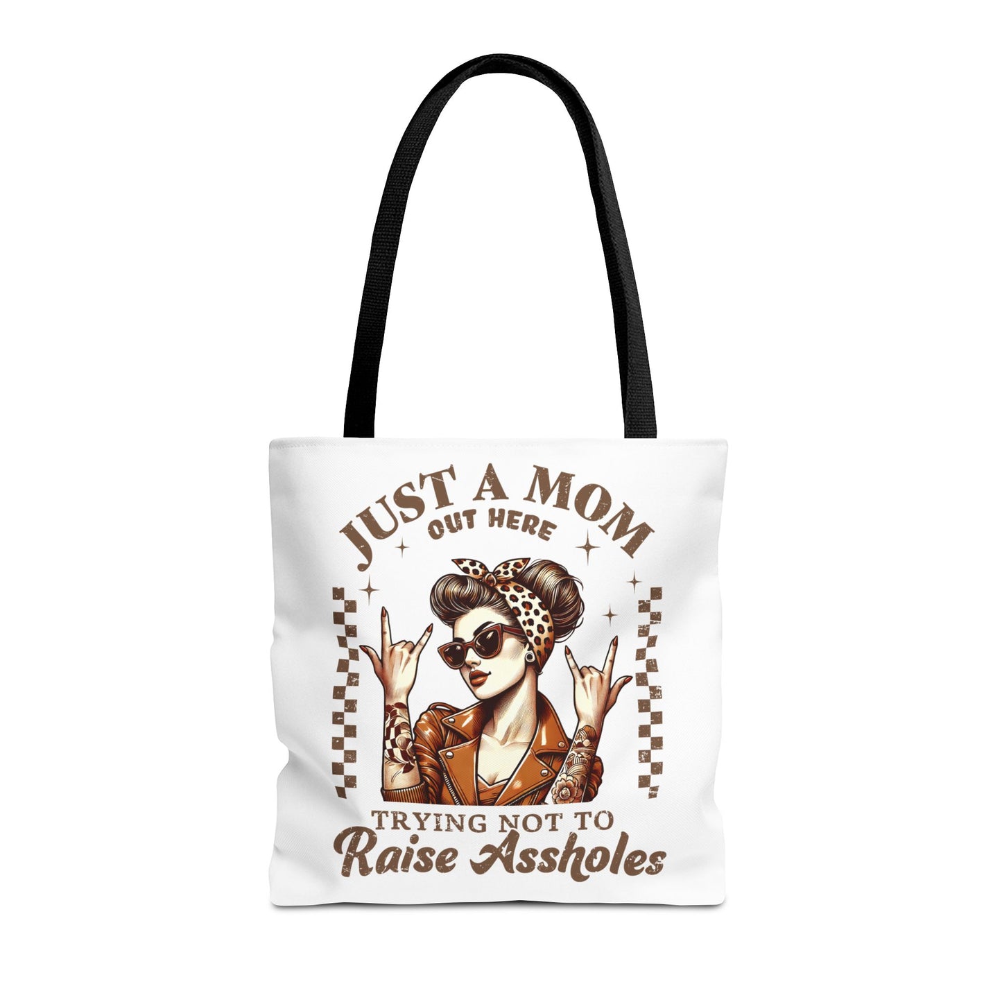 Funny Mom Tote Bag - Just a Mom Trying Not to Raise Assholes - Mother's Day Gift