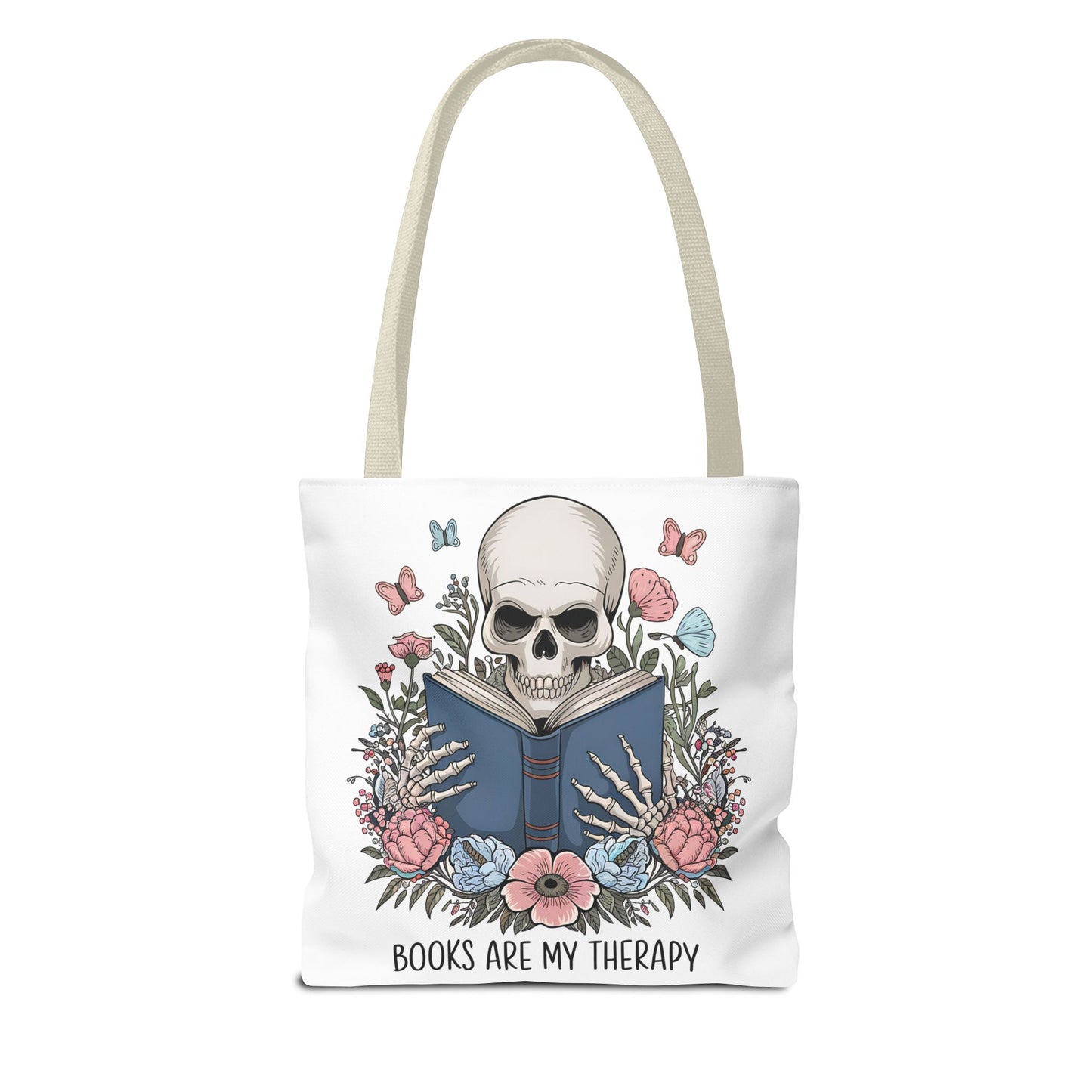 Books Are My Therapy- Skeleton Floral Tote Bag - Perfect Gift for Book Lovers