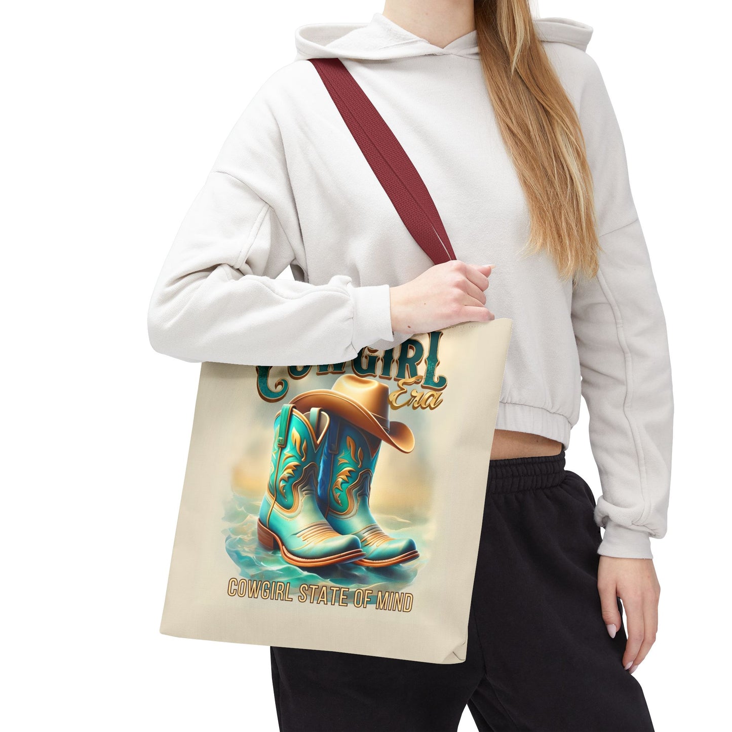 Cowgirl State of Mind Tote Bag – Turquoise and brown cowgirl boots - Cowgirl Era Perfect for Western Lovers and Everyday Use