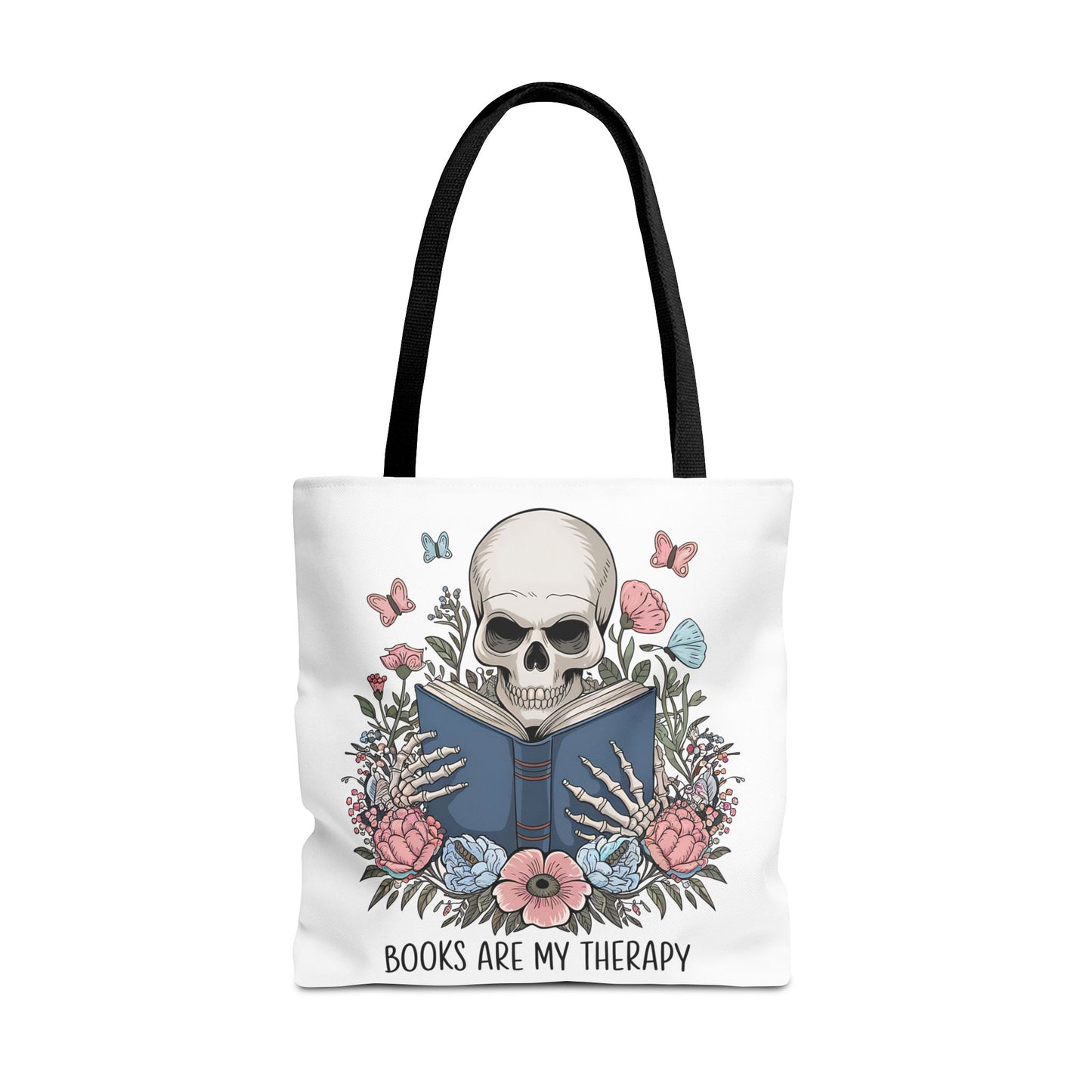 Books Are My Therapy- Skeleton Floral Tote Bag - Perfect Gift for Book Lovers