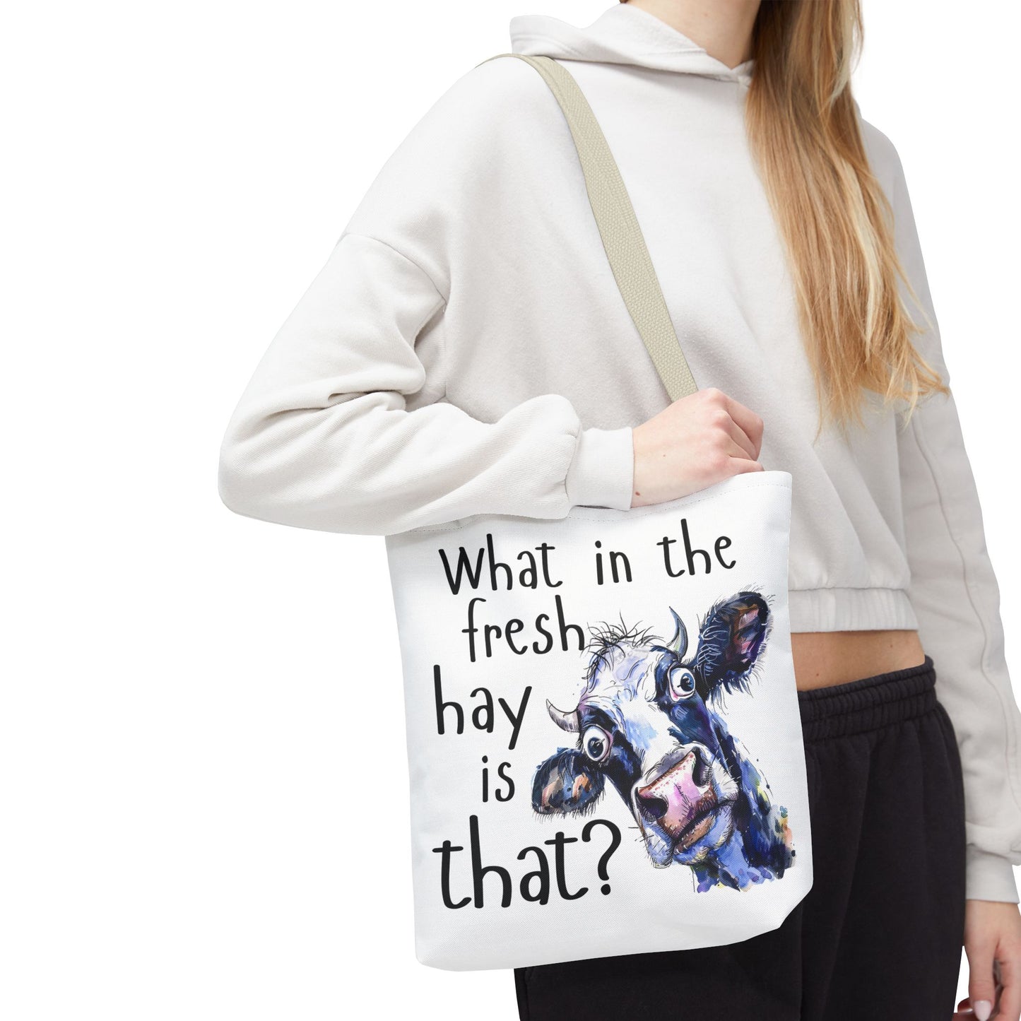 Funny Cow Tote Bag - "What in the Fresh Hay is That?" - Perfect for Farm Lovers & Everyday Use - Great Gift Idea