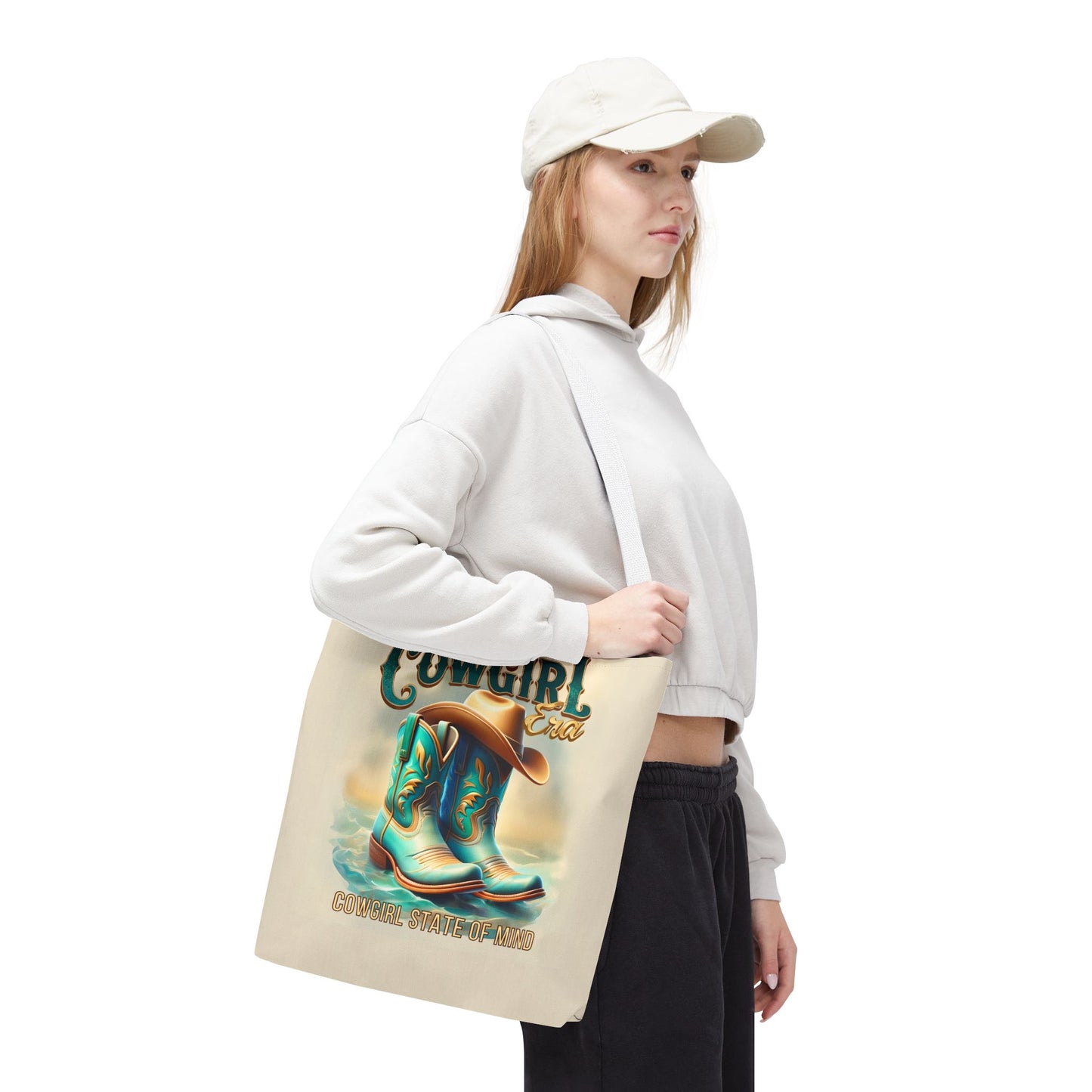 Cowgirl State of Mind Tote Bag – Turquoise and brown cowgirl boots - Cowgirl Era Perfect for Western Lovers and Everyday Use