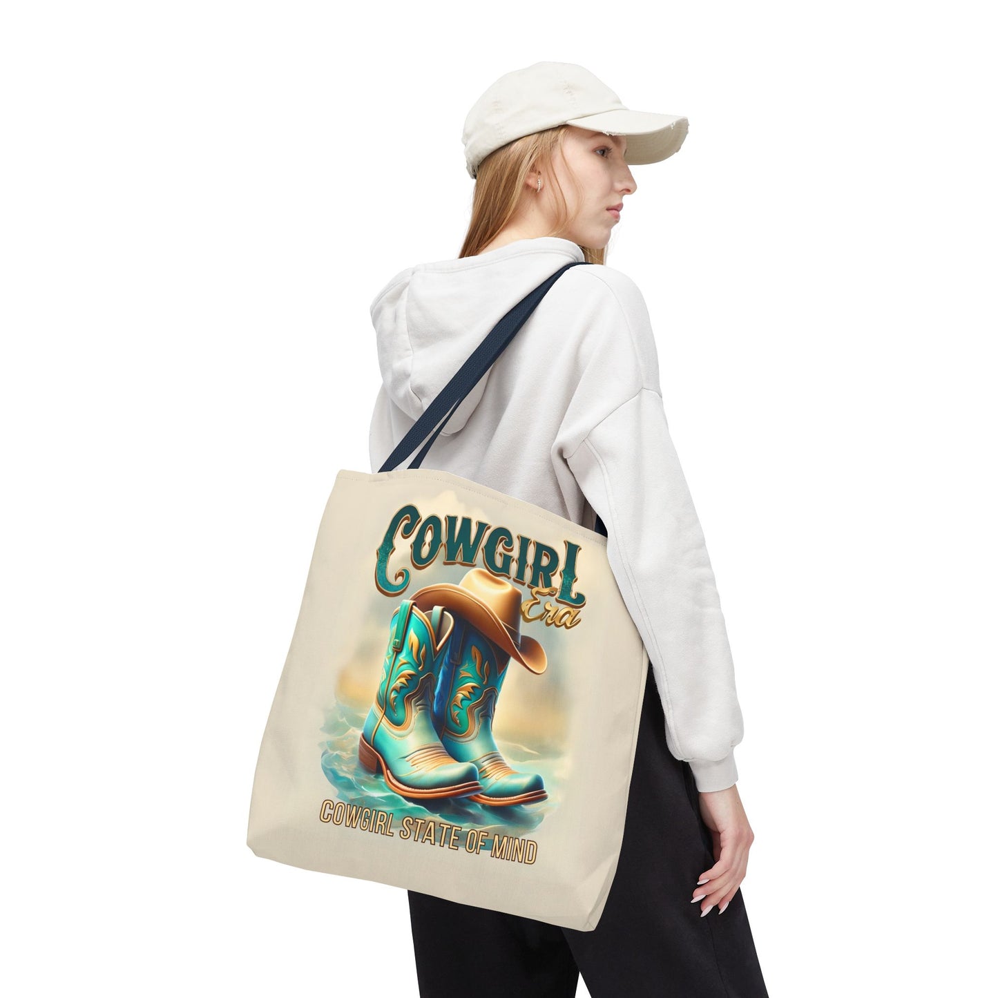 Cowgirl State of Mind Tote Bag – Turquoise and brown cowgirl boots - Cowgirl Era Perfect for Western Lovers and Everyday Use