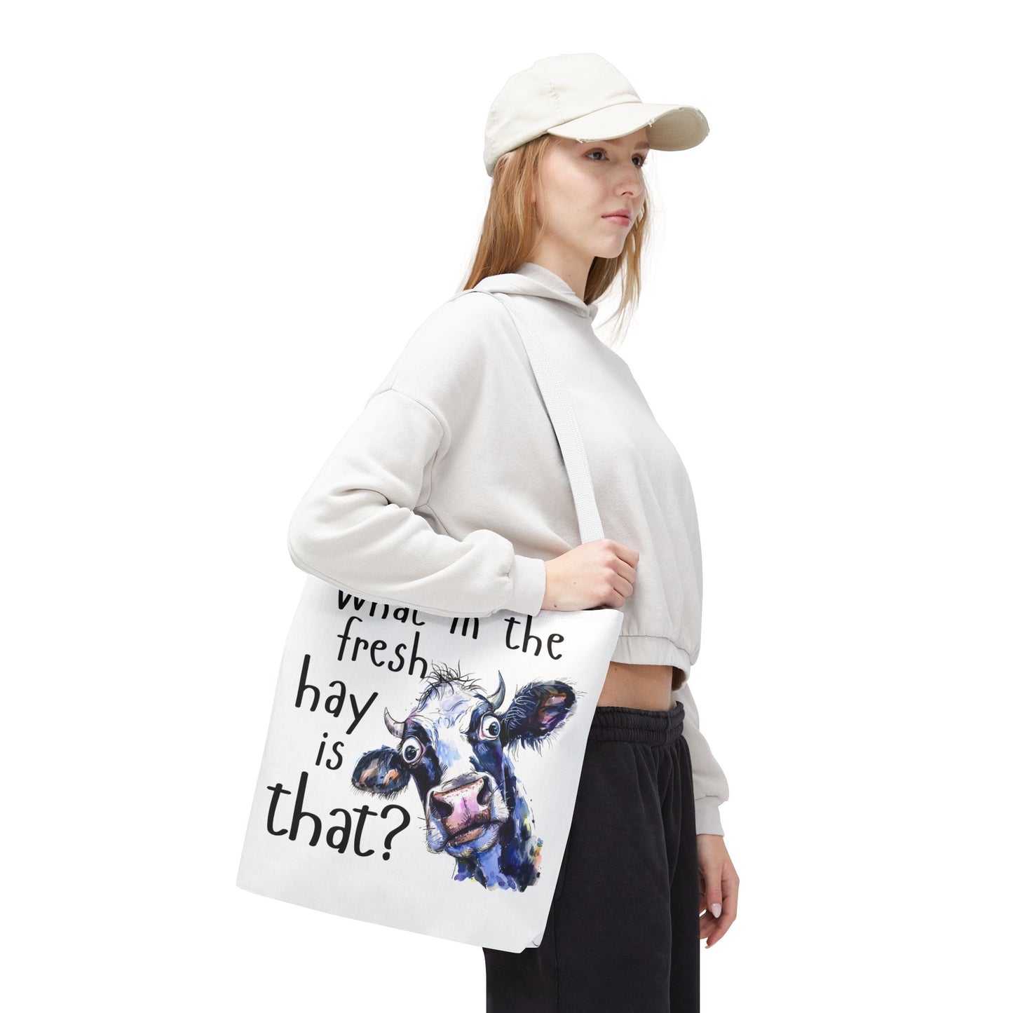 Funny Cow Tote Bag - "What in the Fresh Hay is That?" - Perfect for Farm Lovers & Everyday Use - Great Gift Idea