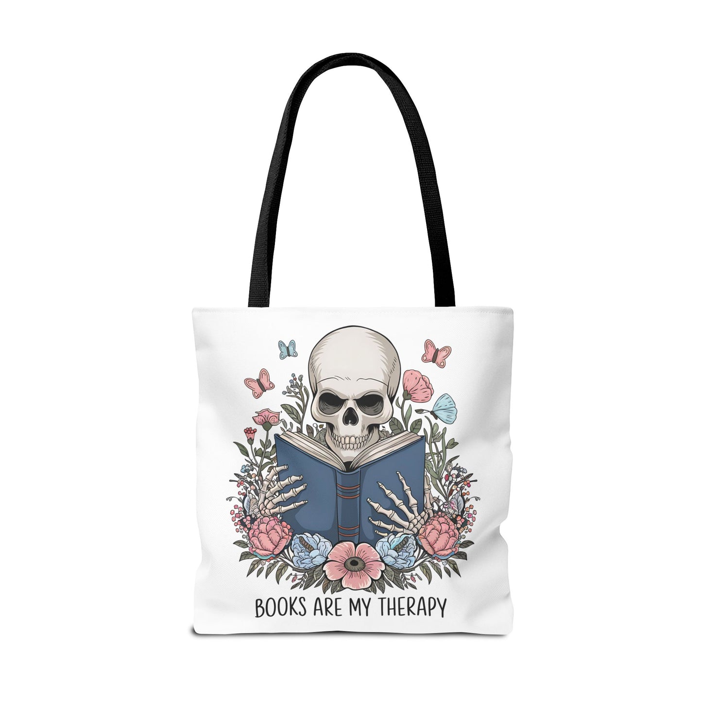 Books Are My Therapy- Skeleton Floral Tote Bag - Perfect Gift for Book Lovers