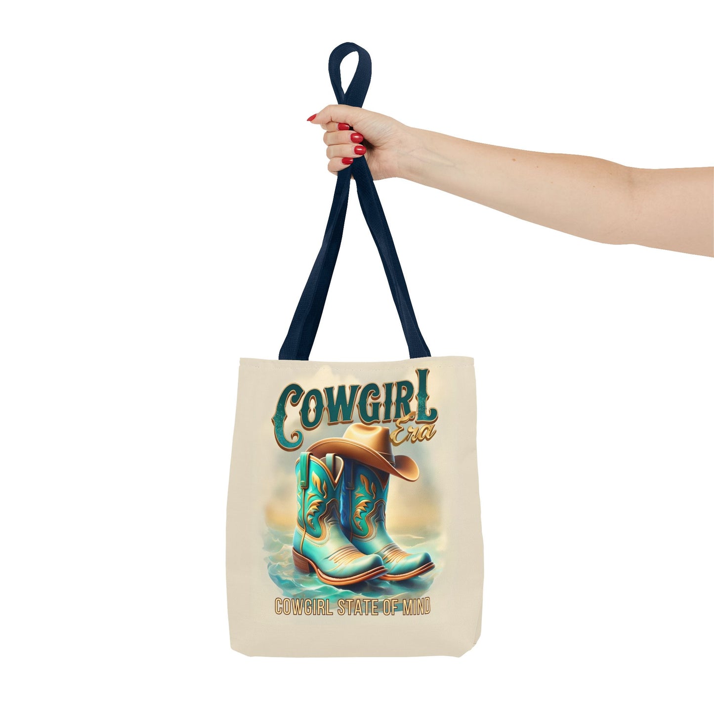Cowgirl State of Mind Tote Bag – Turquoise and brown cowgirl boots - Cowgirl Era Perfect for Western Lovers and Everyday Use