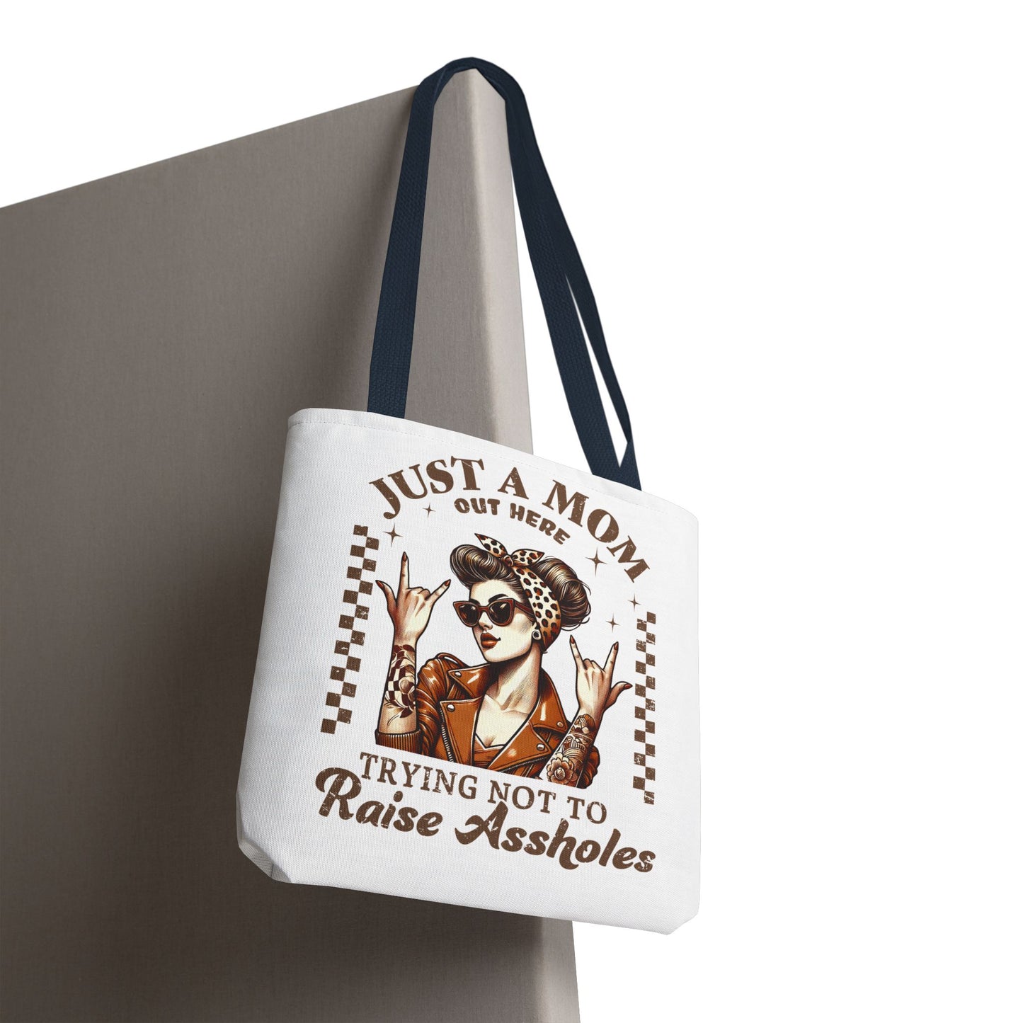 Funny Mom Tote Bag - Just a Mom Trying Not to Raise Assholes - Mother's Day Gift