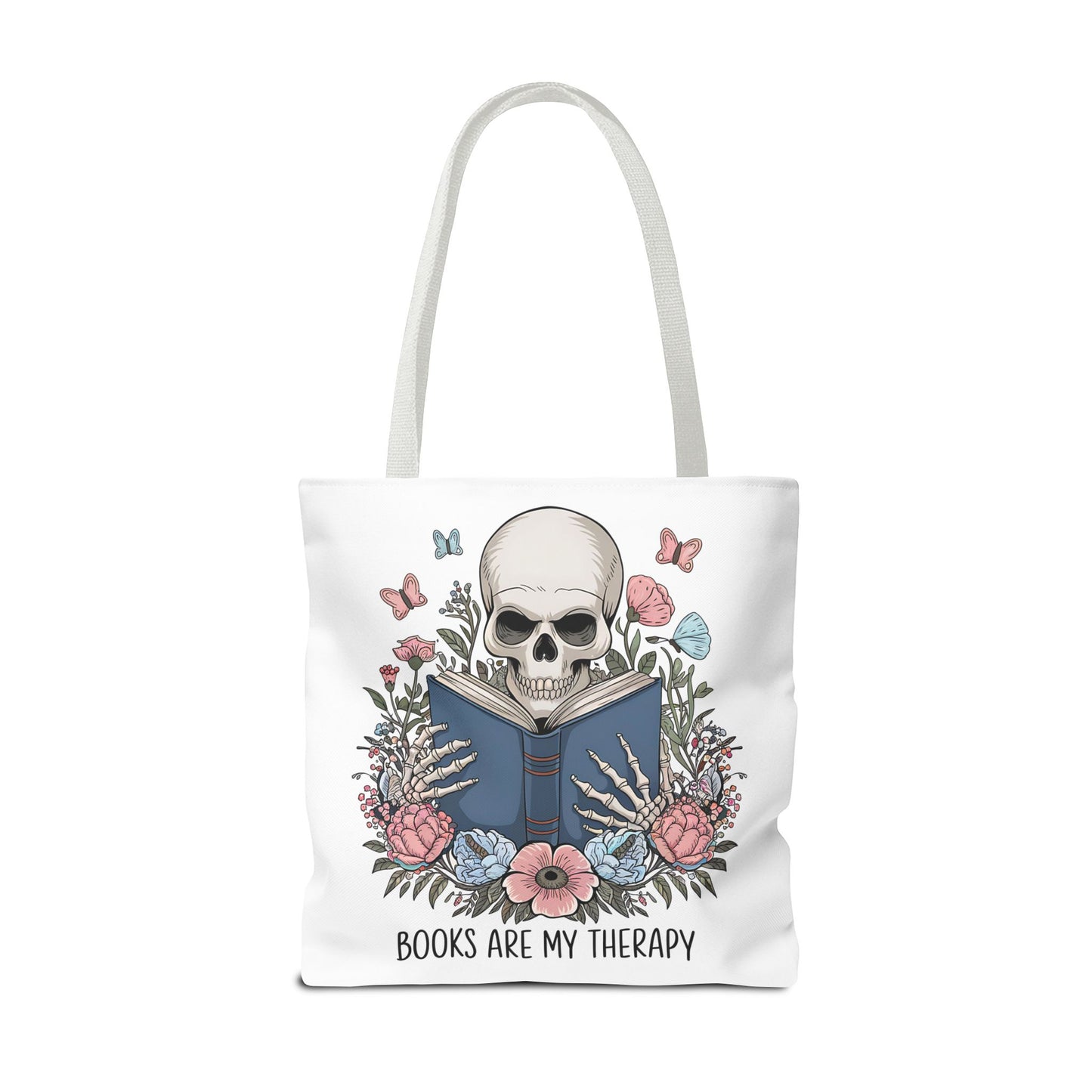 Books Are My Therapy- Skeleton Floral Tote Bag - Perfect Gift for Book Lovers