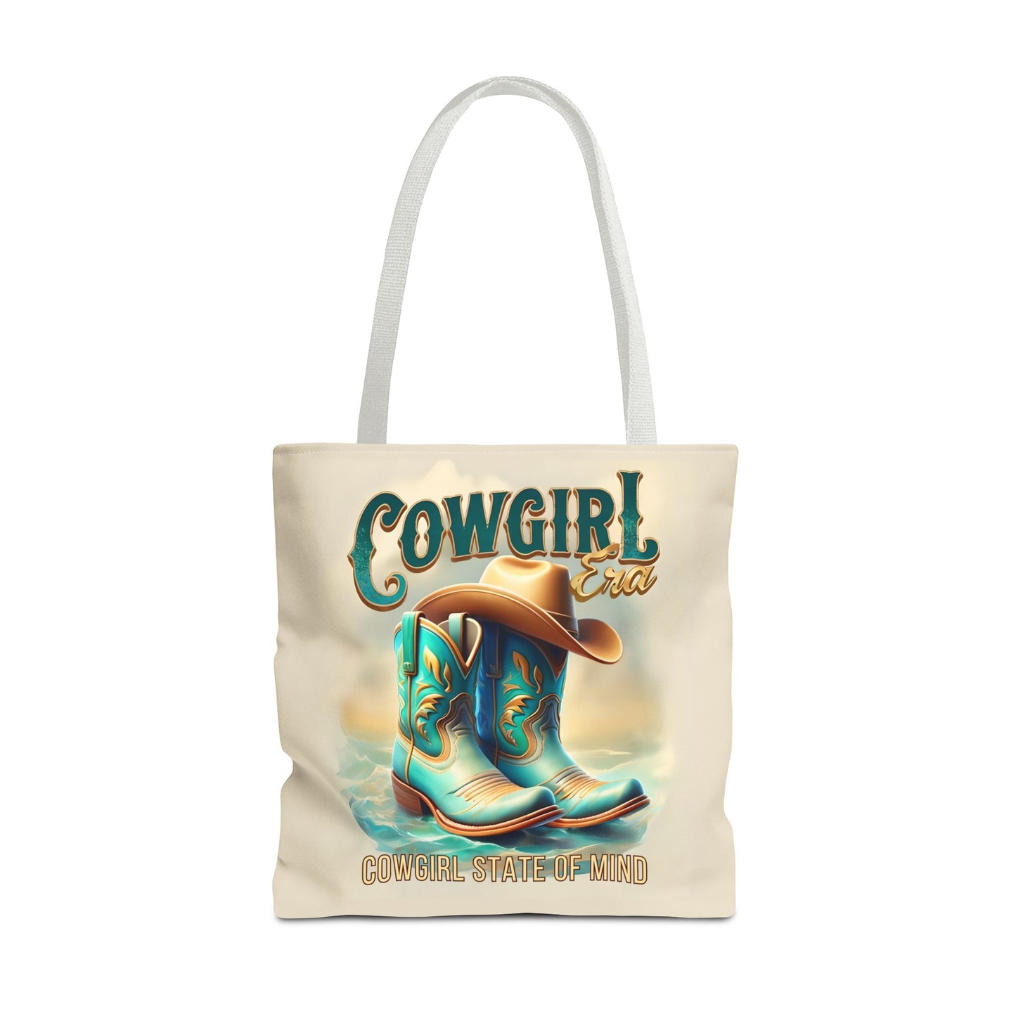Cowgirl State of Mind Tote Bag – Turquoise and brown cowgirl boots - Cowgirl Era Perfect for Western Lovers and Everyday Use