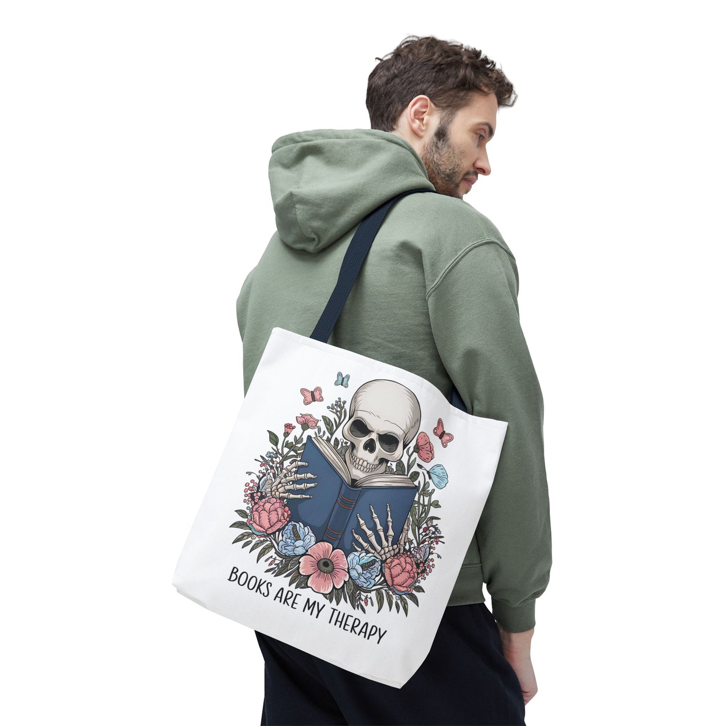 Books Are My Therapy- Skeleton Floral Tote Bag - Perfect Gift for Book Lovers