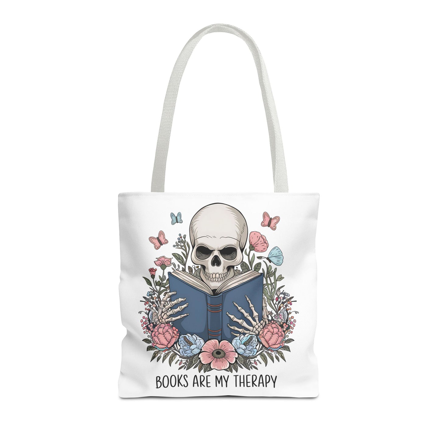 Books Are My Therapy- Skeleton Floral Tote Bag - Perfect Gift for Book Lovers