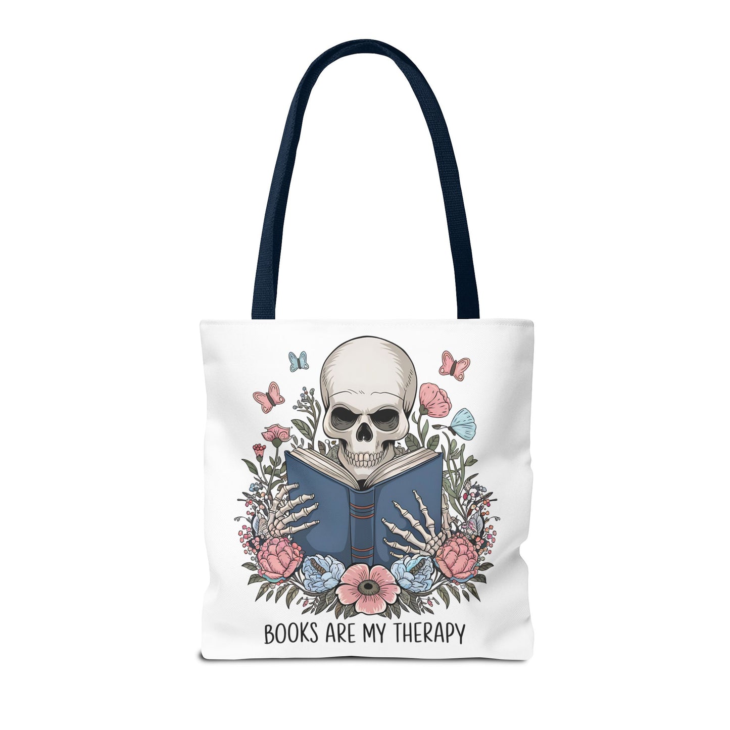 Books Are My Therapy- Skeleton Floral Tote Bag - Perfect Gift for Book Lovers