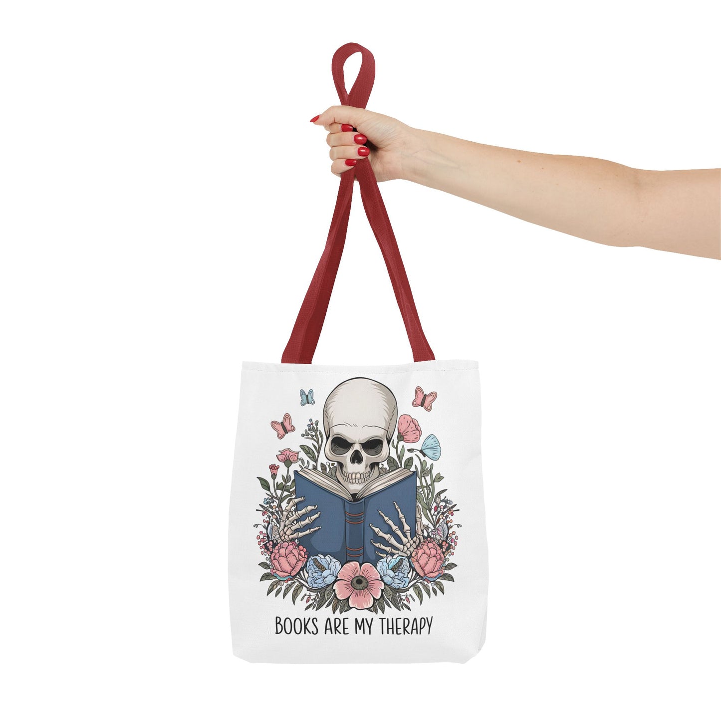 Books Are My Therapy- Skeleton Floral Tote Bag - Perfect Gift for Book Lovers