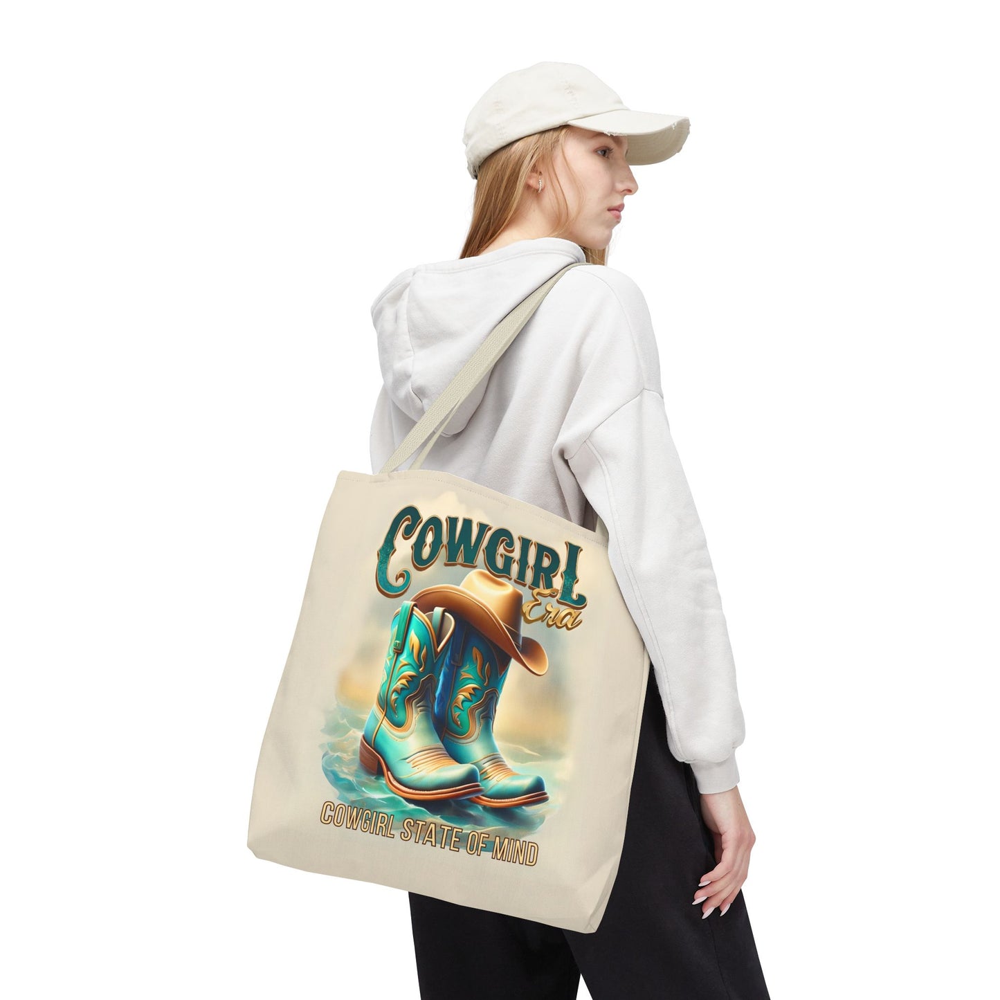 Cowgirl State of Mind Tote Bag – Turquoise and brown cowgirl boots - Cowgirl Era Perfect for Western Lovers and Everyday Use