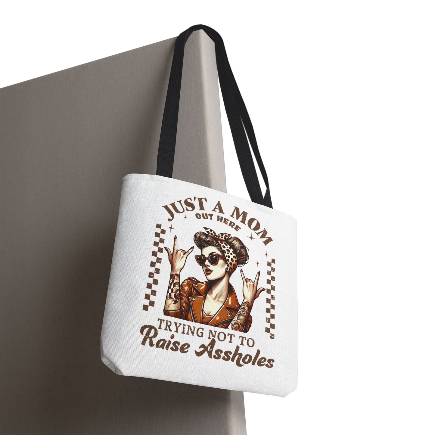 Funny Mom Tote Bag - Just a Mom Trying Not to Raise Assholes - Mother's Day Gift