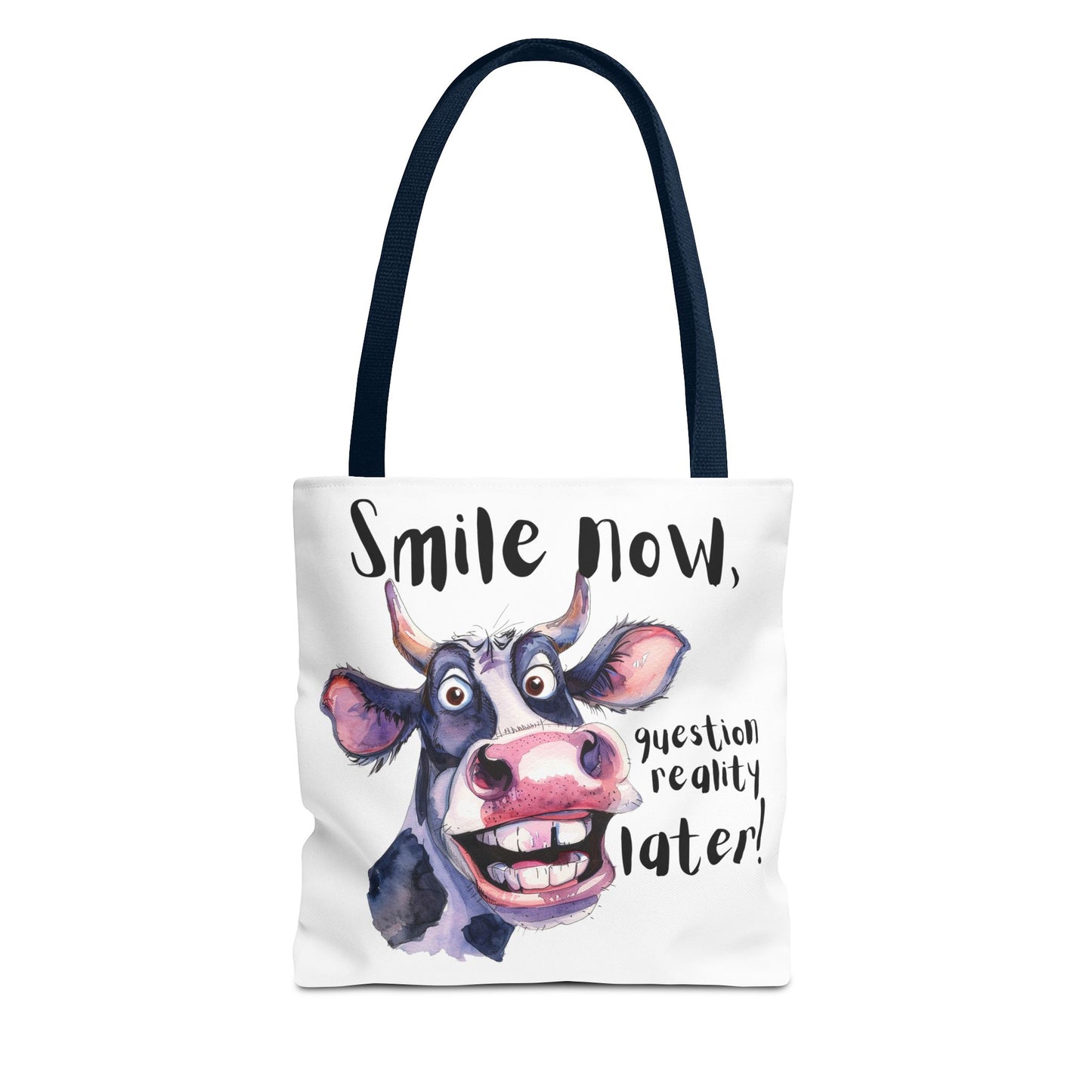 Funny Cow Tote Bag - 'Smile Now, Question Reality Later!' - Great Gift Idea, Mother's Day Gift
