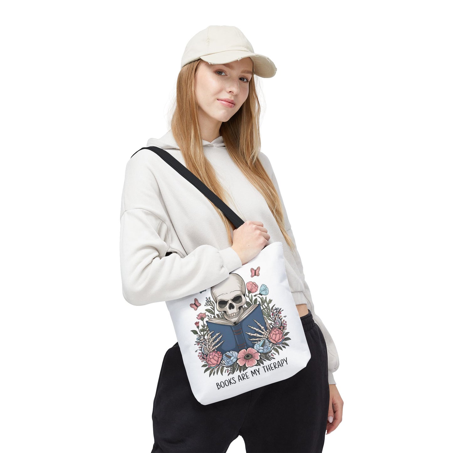 Books Are My Therapy- Skeleton Floral Tote Bag - Perfect Gift for Book Lovers