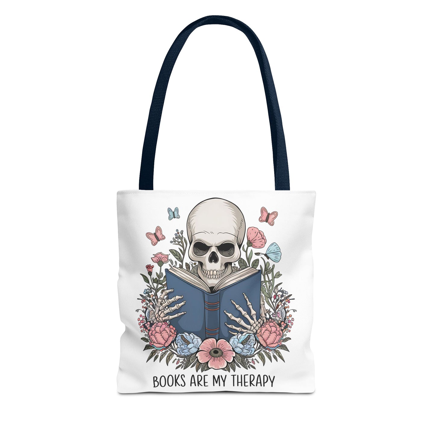 Books Are My Therapy- Skeleton Floral Tote Bag - Perfect Gift for Book Lovers