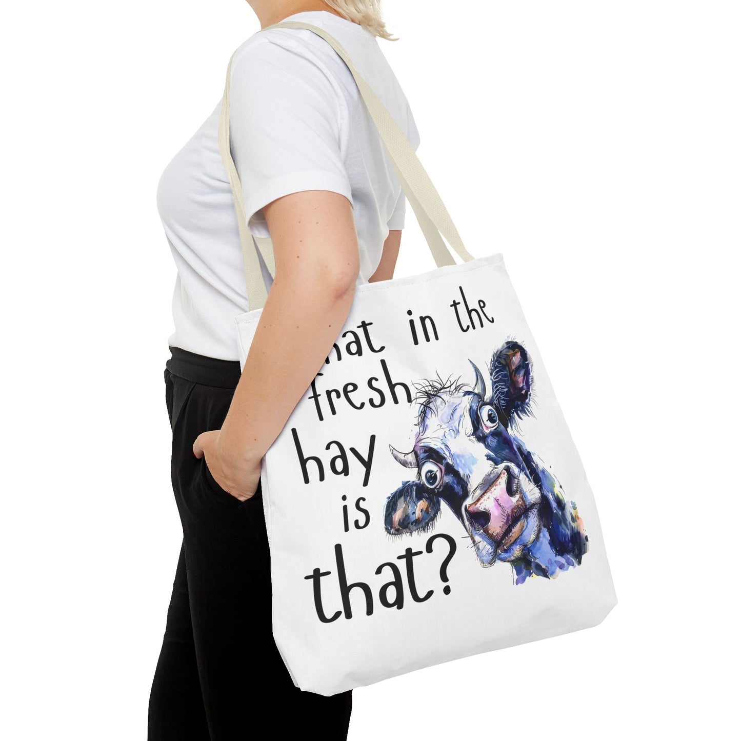 Funny Cow Tote Bag - "What in the Fresh Hay is That?" - Perfect for Farm Lovers & Everyday Use - Great Gift Idea