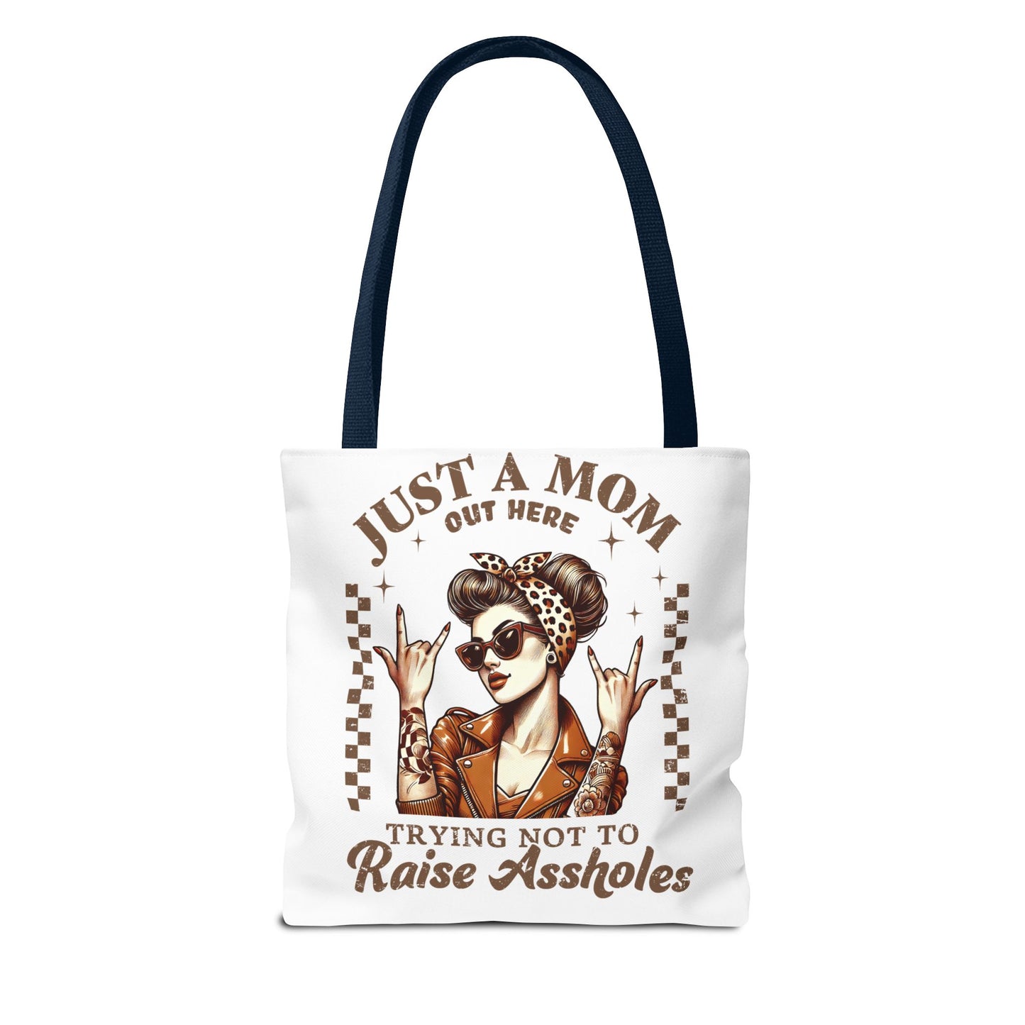 Funny Mom Tote Bag - Just a Mom Trying Not to Raise Assholes - Mother's Day Gift