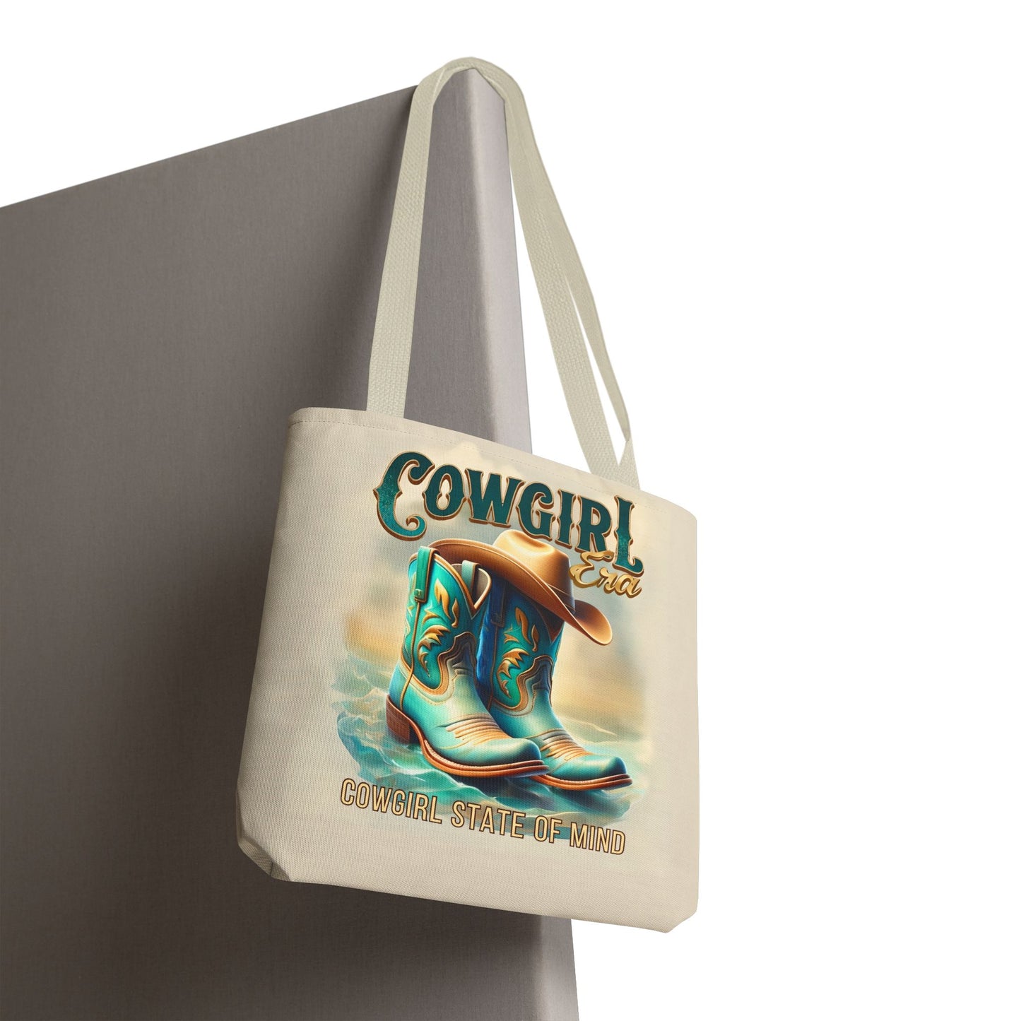 Cowgirl State of Mind Tote Bag – Turquoise and brown cowgirl boots - Cowgirl Era Perfect for Western Lovers and Everyday Use