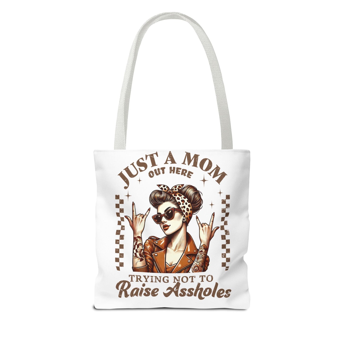 Funny Mom Tote Bag - Just a Mom Trying Not to Raise Assholes - Mother's Day Gift