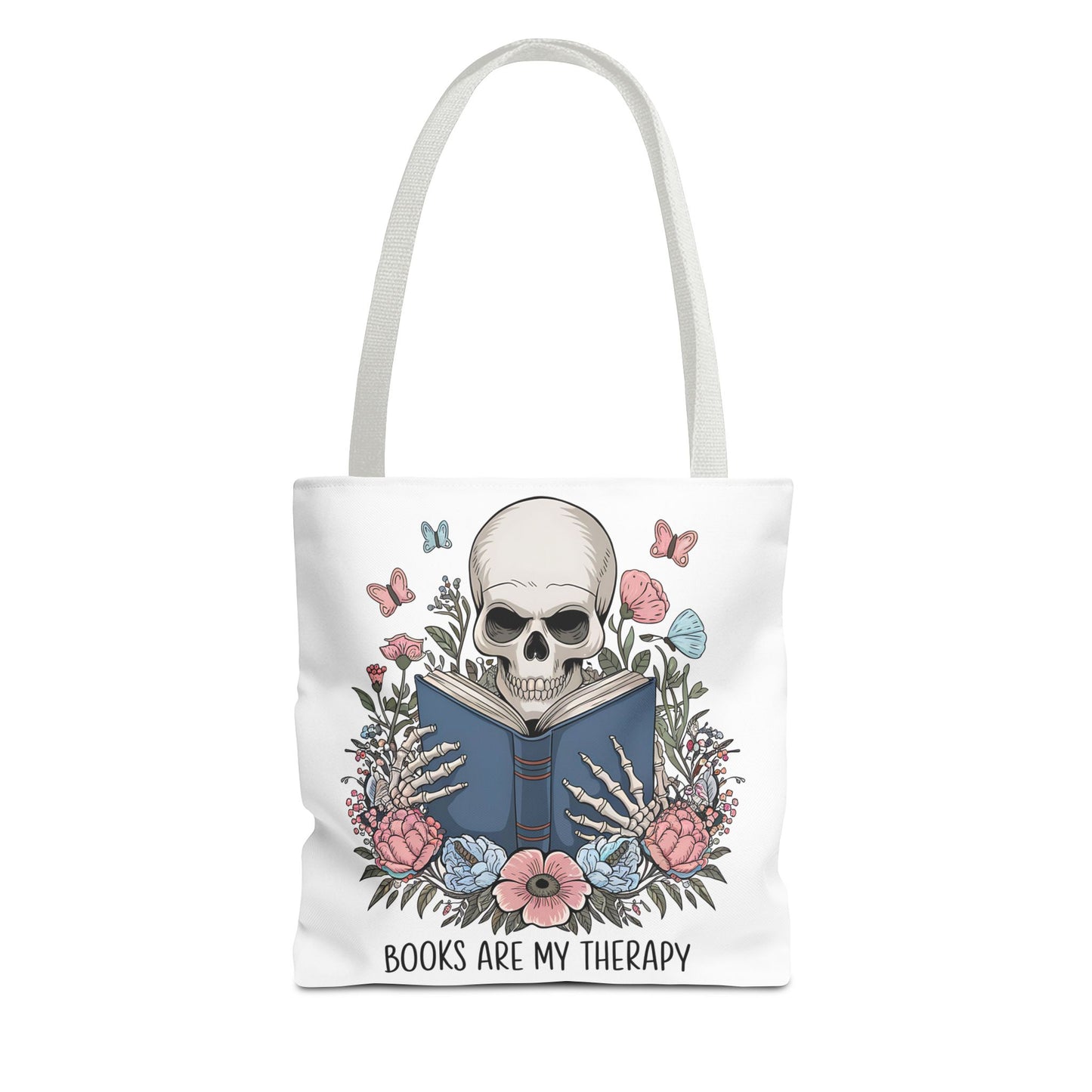 Books Are My Therapy- Skeleton Floral Tote Bag - Perfect Gift for Book Lovers