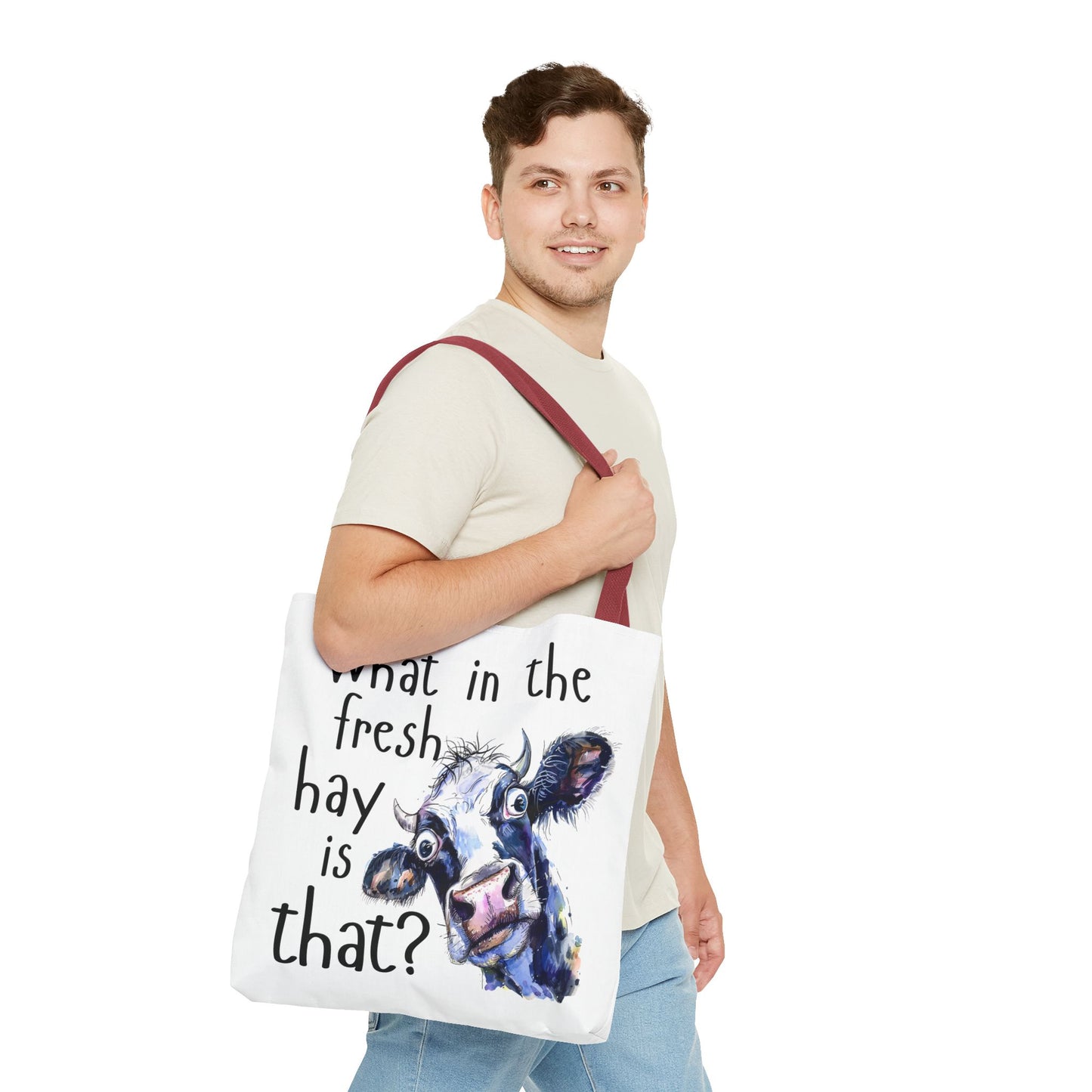 Funny Cow Tote Bag - "What in the Fresh Hay is That?" - Perfect for Farm Lovers & Everyday Use - Great Gift Idea