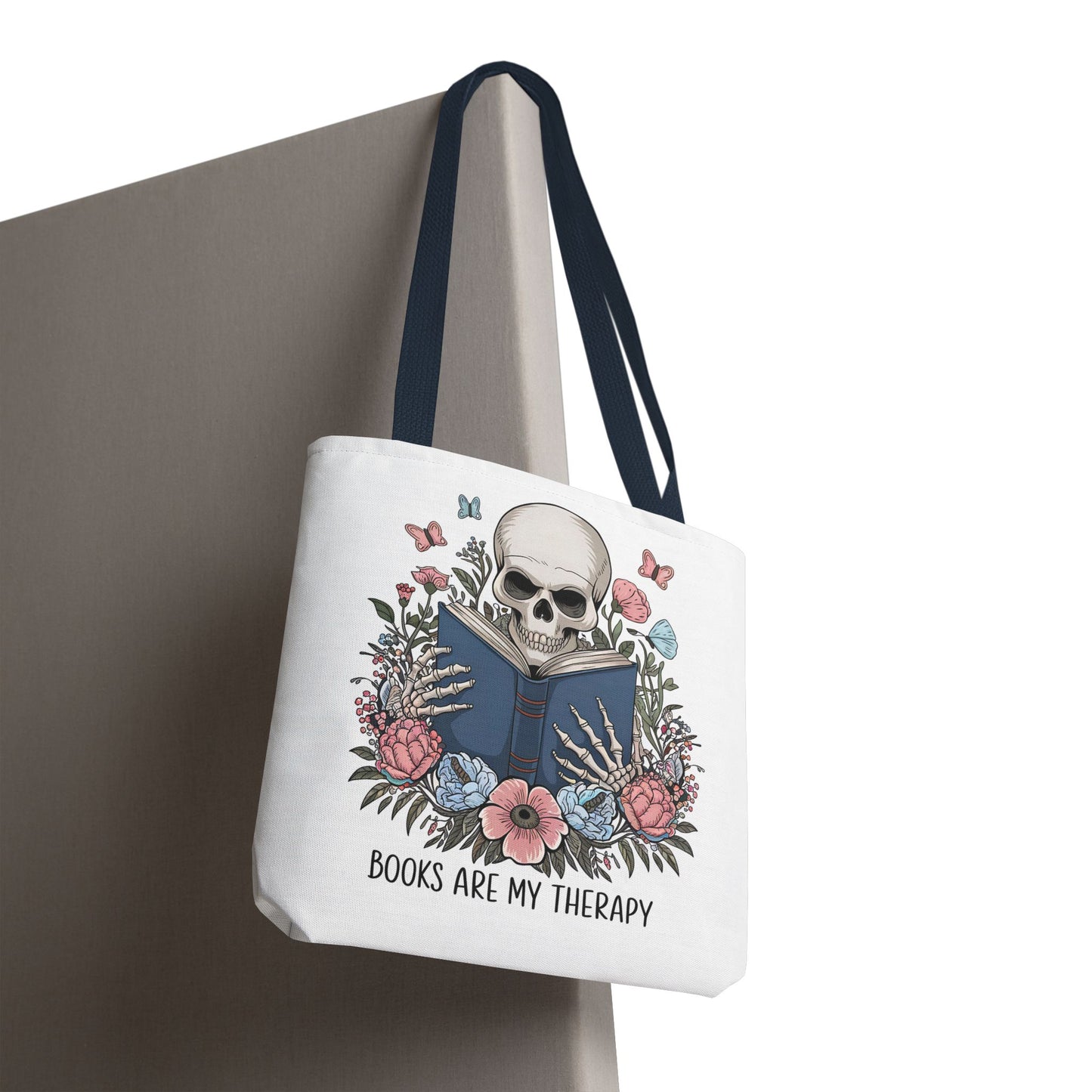Books Are My Therapy- Skeleton Floral Tote Bag - Perfect Gift for Book Lovers