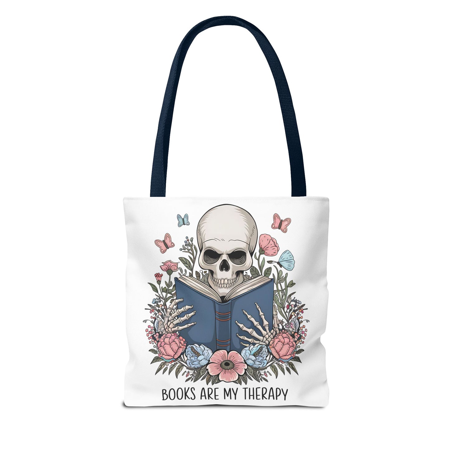 Books Are My Therapy- Skeleton Floral Tote Bag - Perfect Gift for Book Lovers