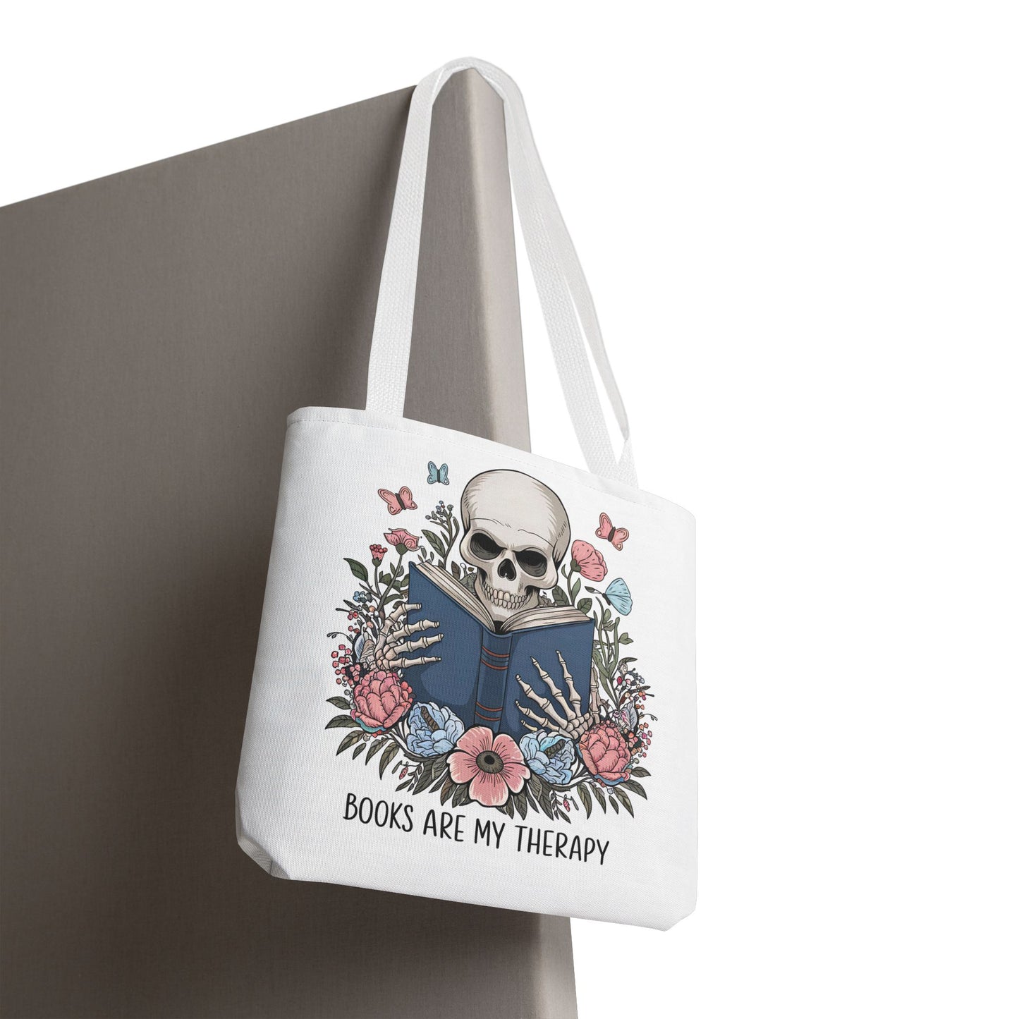 Books Are My Therapy- Skeleton Floral Tote Bag - Perfect Gift for Book Lovers