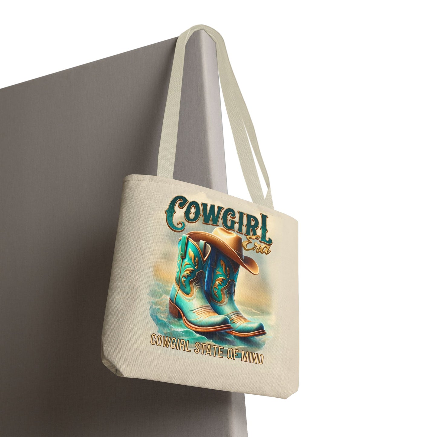Cowgirl State of Mind Tote Bag – Turquoise and brown cowgirl boots - Cowgirl Era Perfect for Western Lovers and Everyday Use
