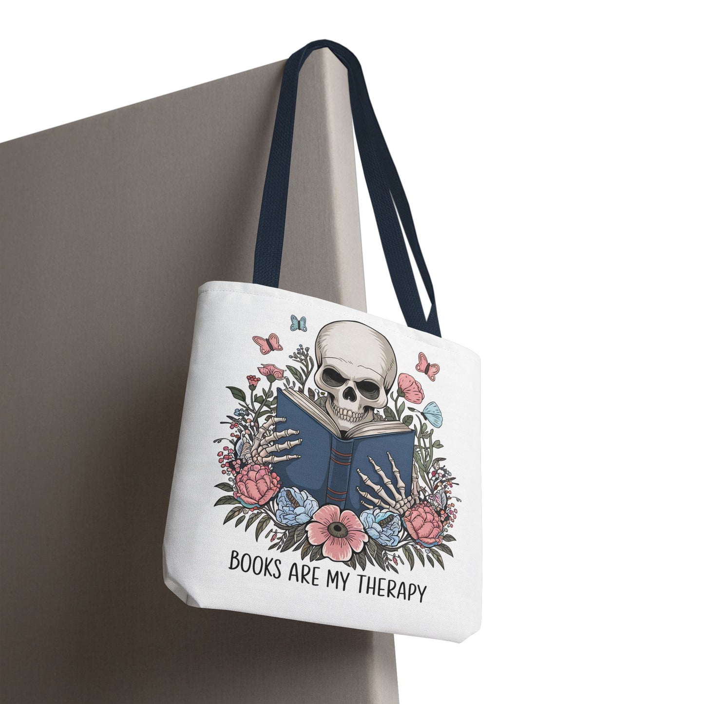 Books Are My Therapy- Skeleton Floral Tote Bag - Perfect Gift for Book Lovers