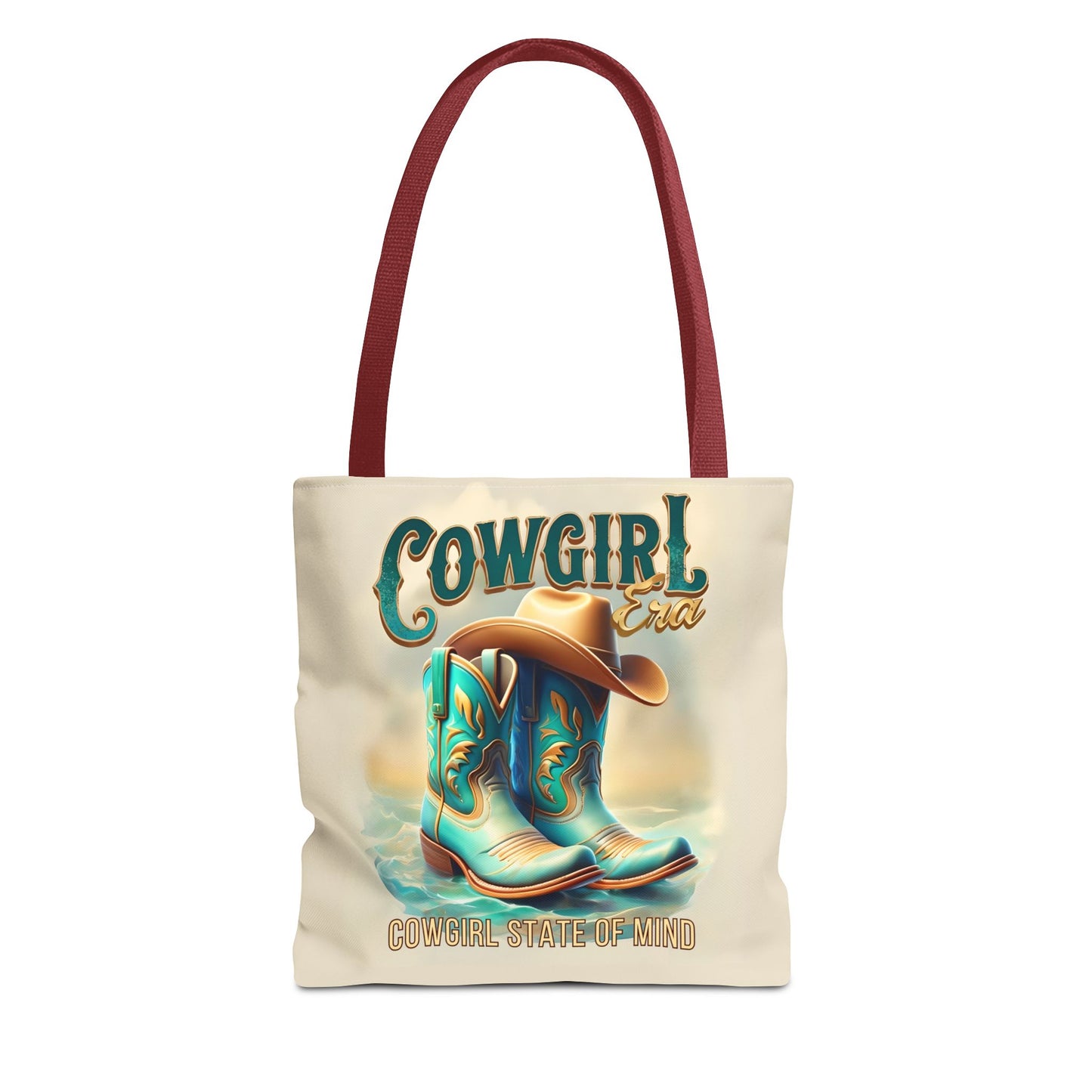 Cowgirl State of Mind Tote Bag – Turquoise and brown cowgirl boots - Cowgirl Era Perfect for Western Lovers and Everyday Use