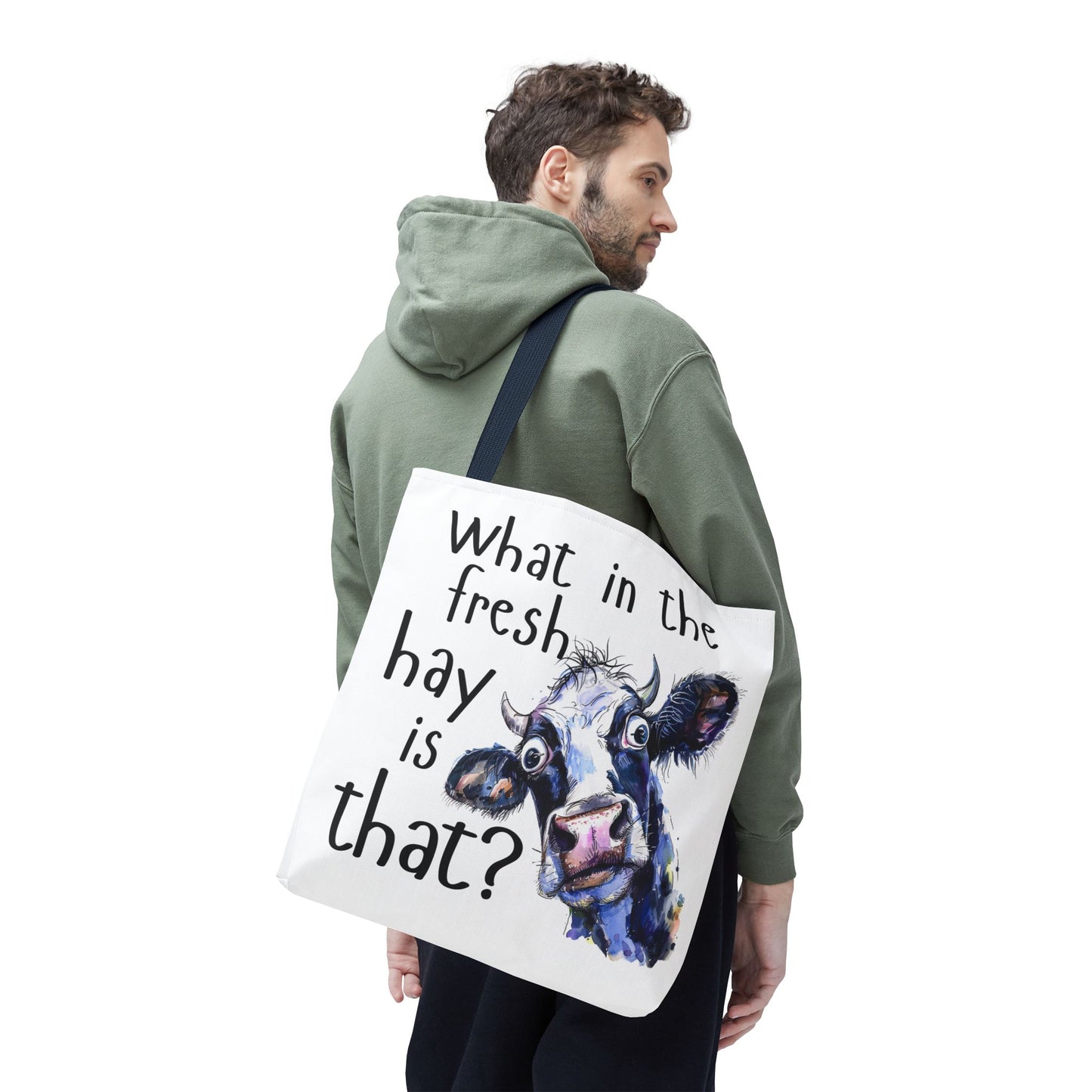Funny Cow Tote Bag - "What in the Fresh Hay is That?" - Perfect for Farm Lovers & Everyday Use - Great Gift Idea