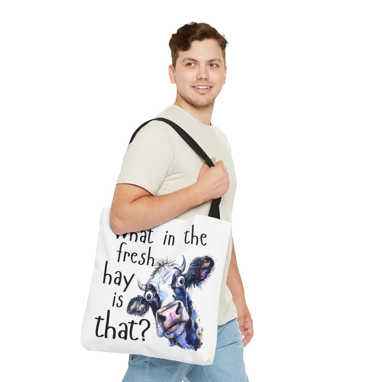 Funny Cow Tote Bag - "What in the Fresh Hay is That?" - Perfect for Farm Lovers & Everyday Use - Great Gift Idea