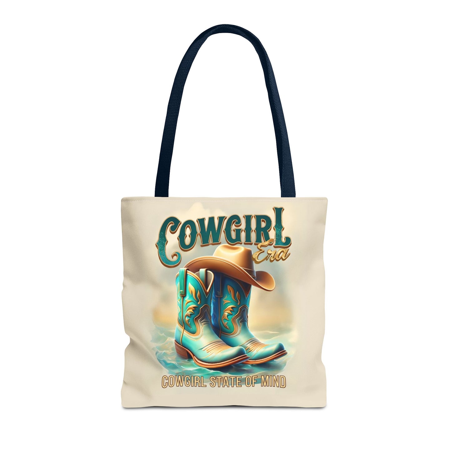 Cowgirl State of Mind Tote Bag – Turquoise and brown cowgirl boots - Cowgirl Era Perfect for Western Lovers and Everyday Use