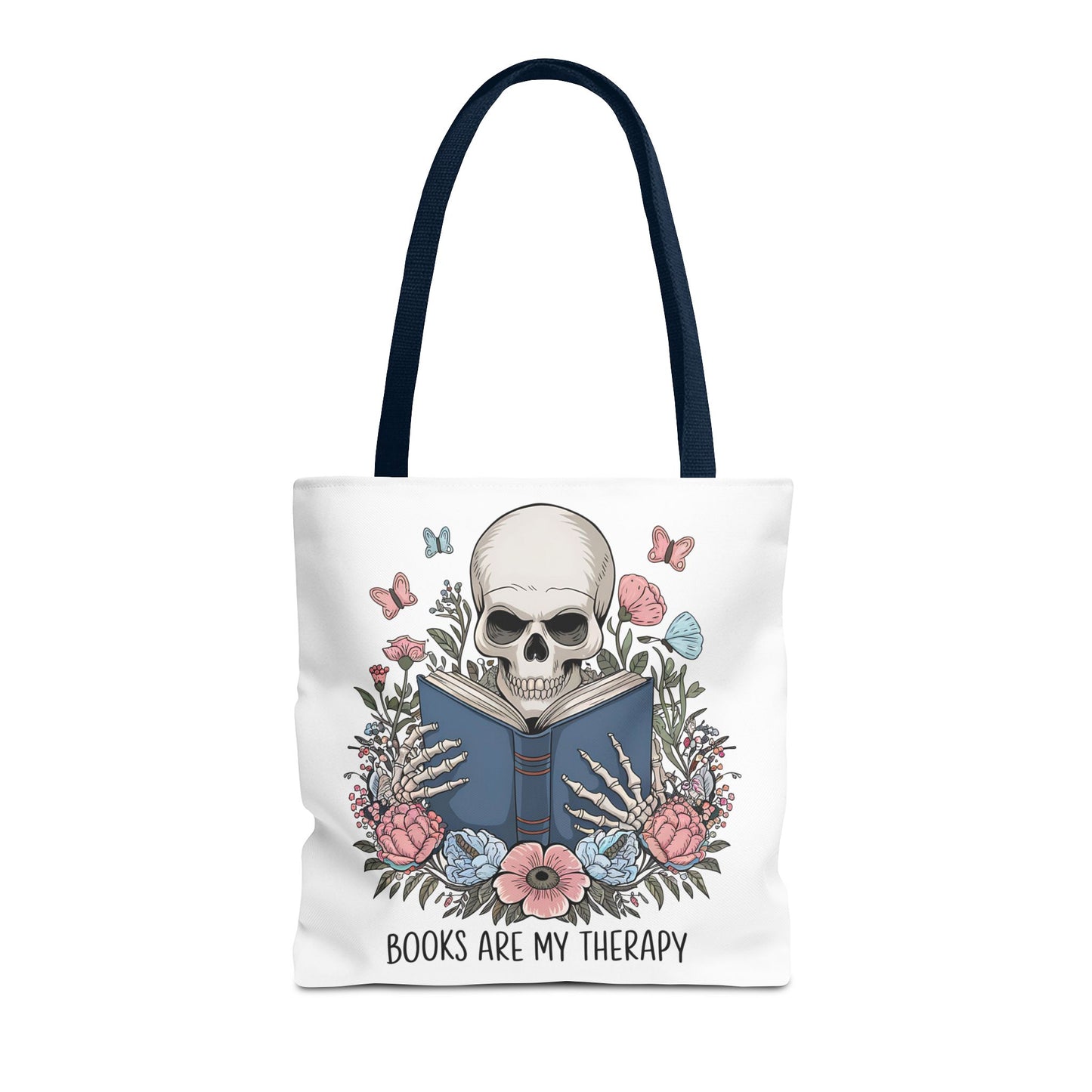 Books Are My Therapy- Skeleton Floral Tote Bag - Perfect Gift for Book Lovers