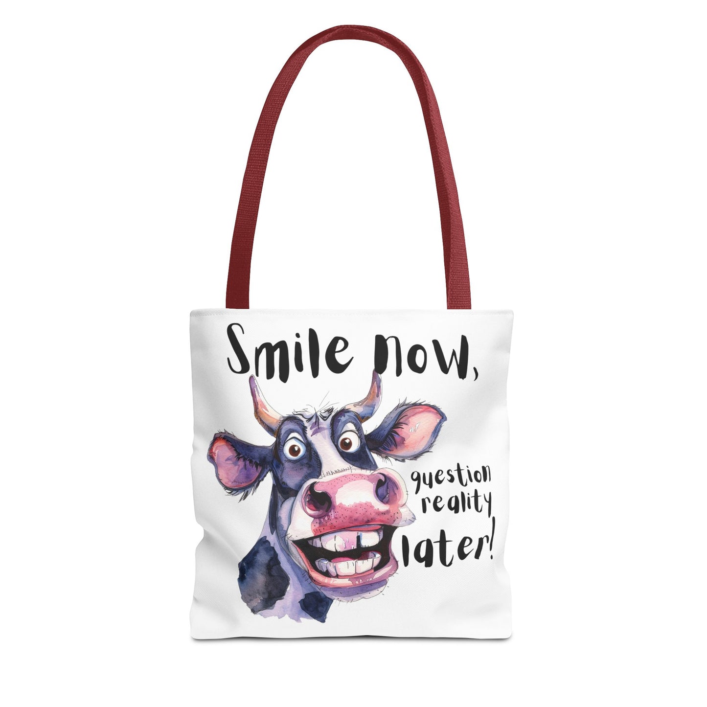 Funny Cow Tote Bag - 'Smile Now, Question Reality Later!' - Great Gift Idea, Mother's Day Gift