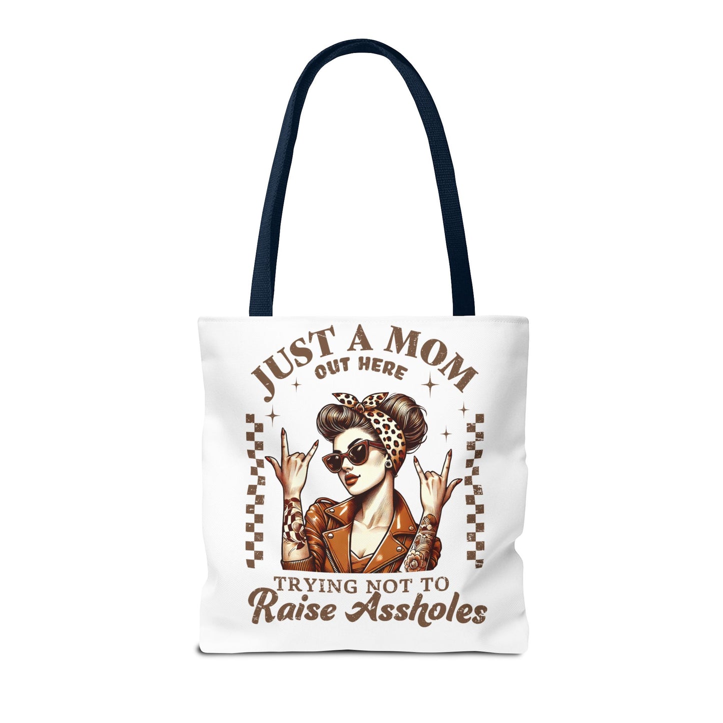 Funny Mom Tote Bag - Just a Mom Trying Not to Raise Assholes - Mother's Day Gift